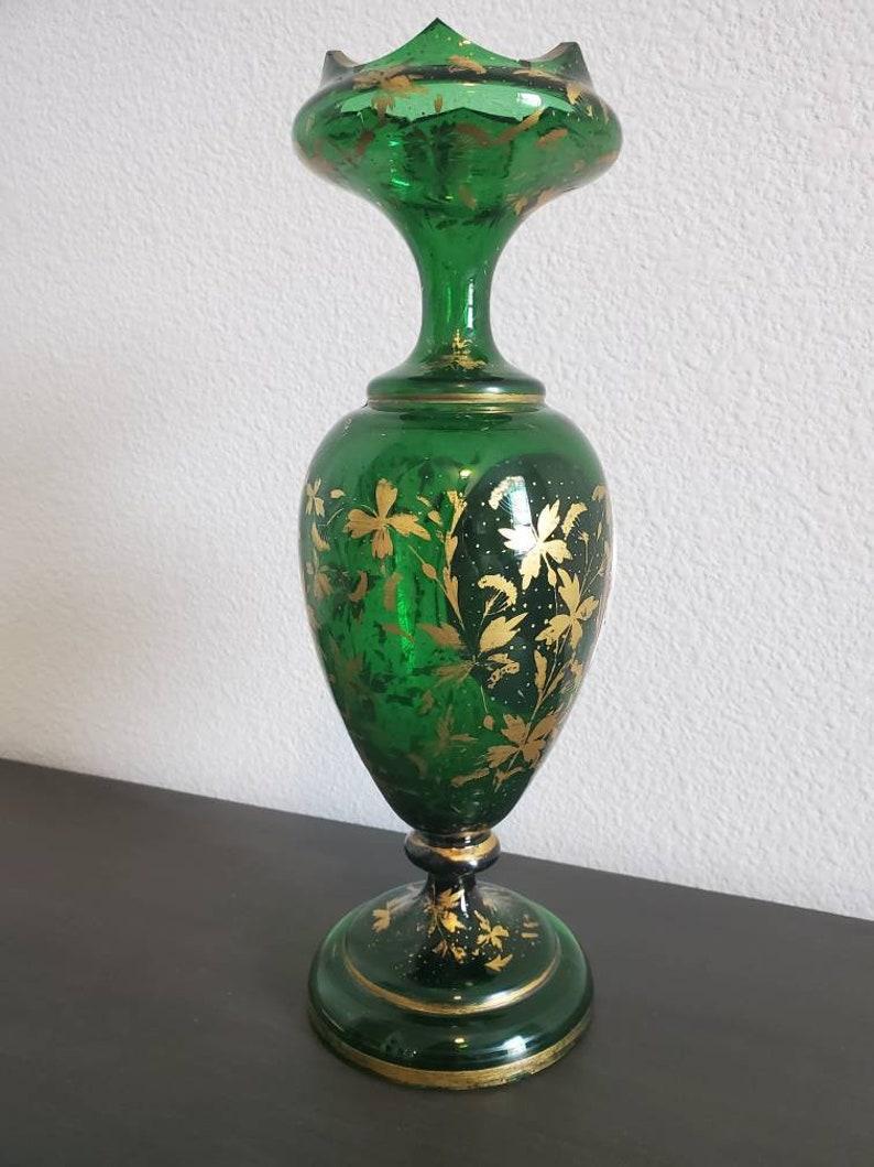 19th Century Bohemian Moser Emerald Glass Portrait Vase 1