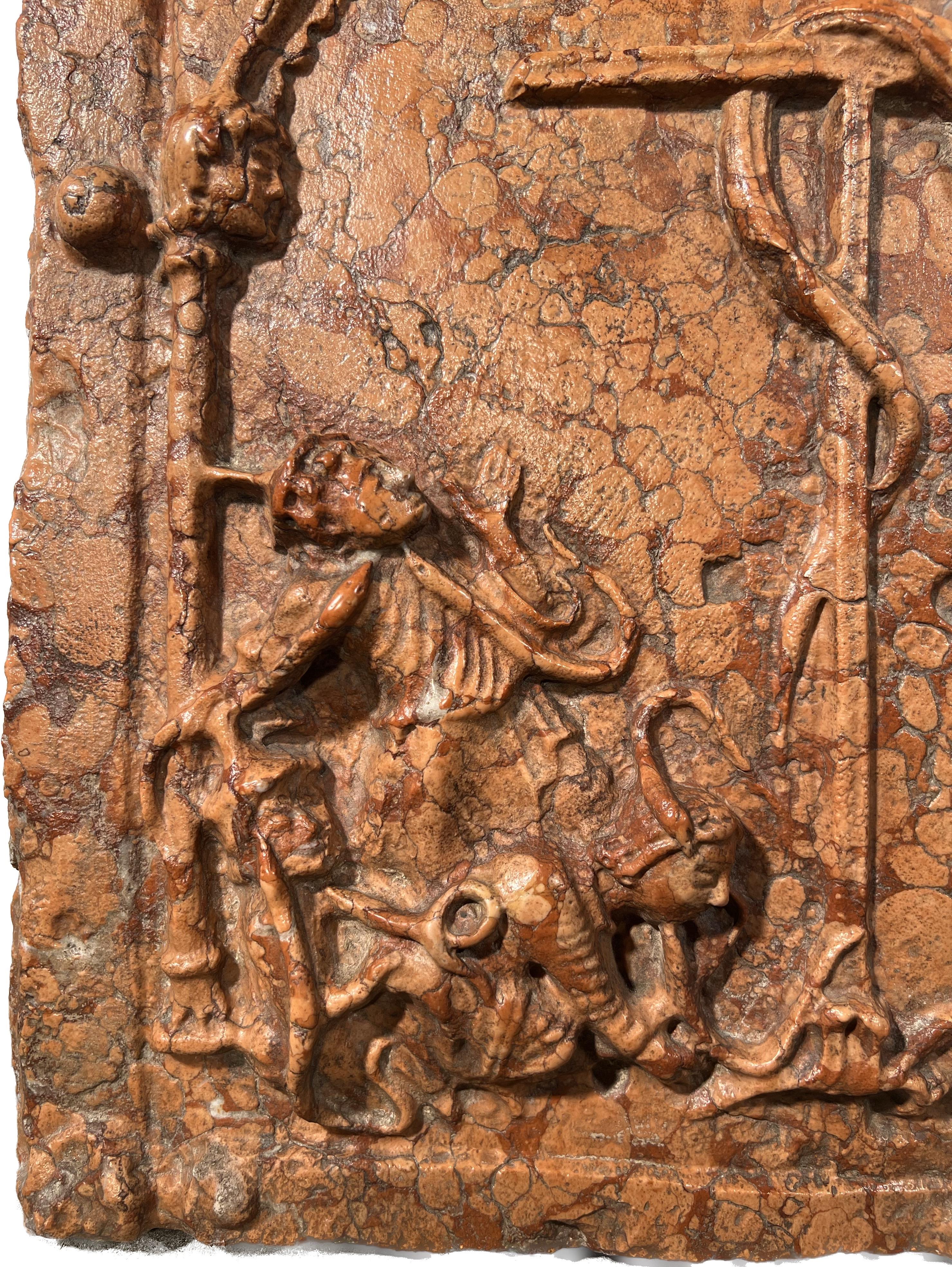 Moses and the bronze serpent depicted in low relief carving in Italian Marmo Ross di Verona.
Handcrafted replica of a Tau Cross XIII century artifact.
Brazen Serpent (Nehushtan), Judeo/Christian Old Testament:
In the biblical Books of Kings (2 Kings