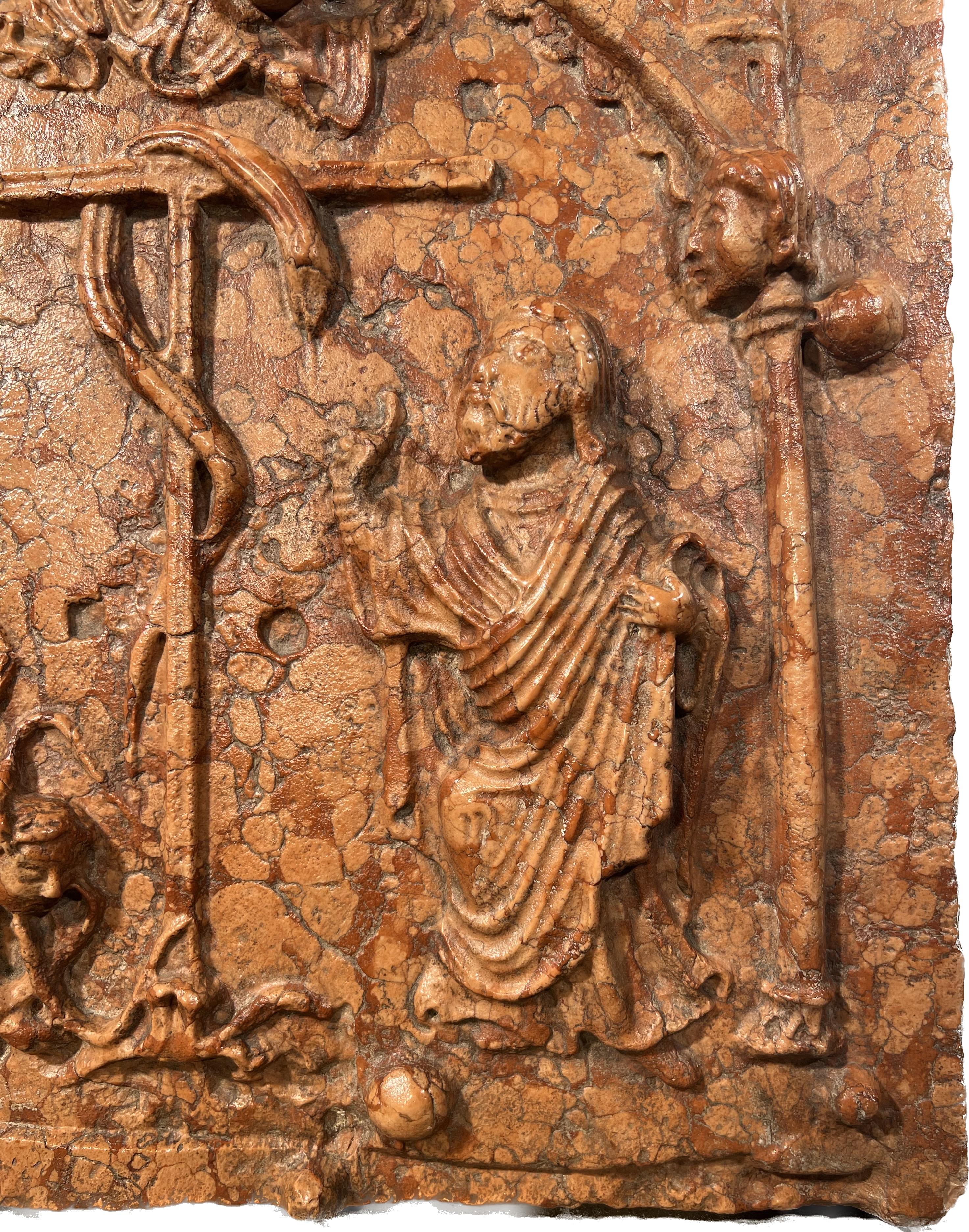 Baroque 19th Century Moses & the Bronze Serpent Italian Marmo Rosso Di Verona Low Relief For Sale