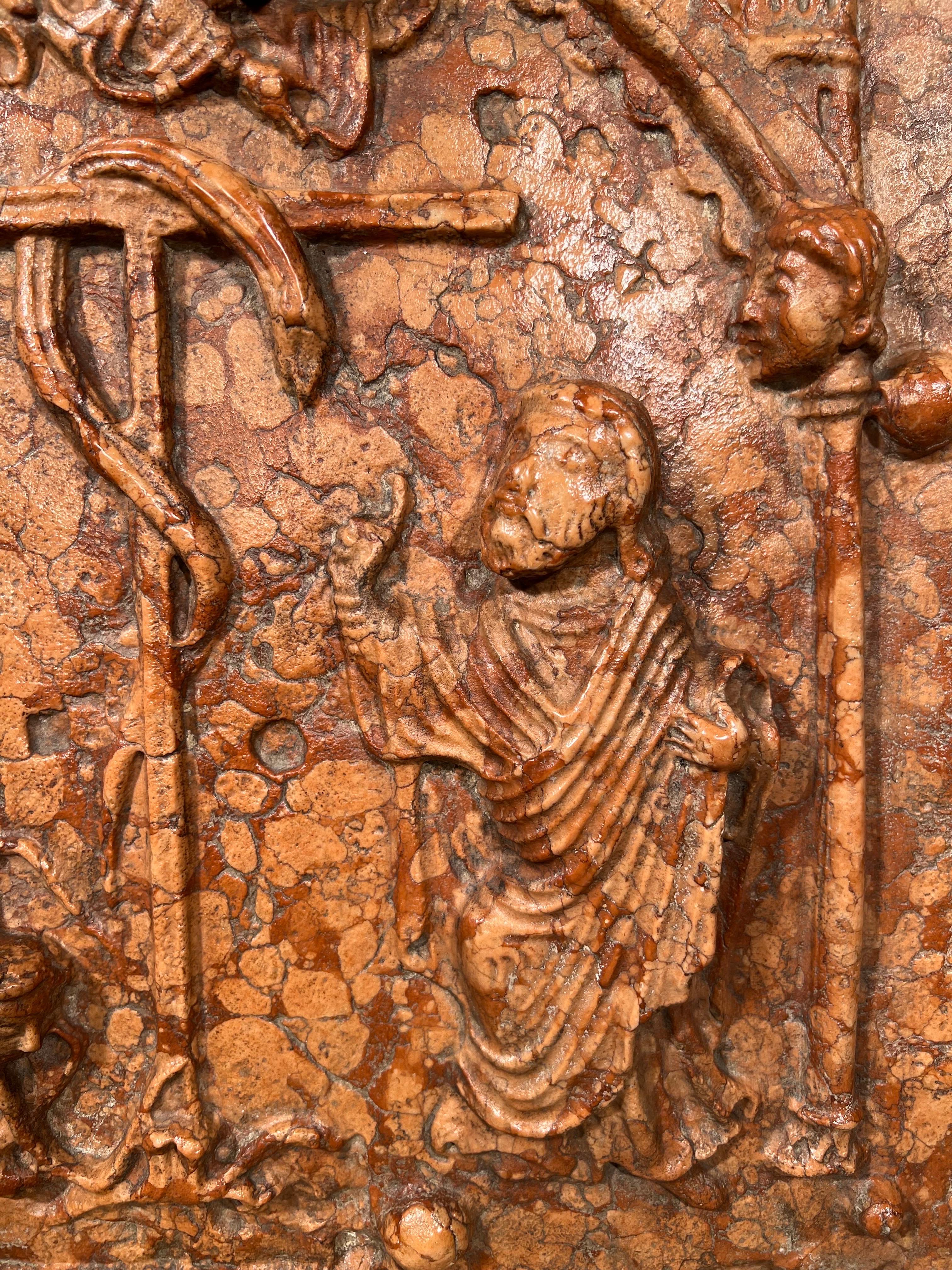 19th Century Moses & the Bronze Serpent Italian Marmo Rosso Di Verona Low Relief For Sale 2