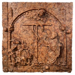 19th Century Moses & the Bronze Serpent Italian Marmo Rosso Di Verona Low Relief
