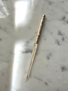 19th Century Mother of Pearl and Gold Handle Fountain Pen with 14k Eversharp Tip