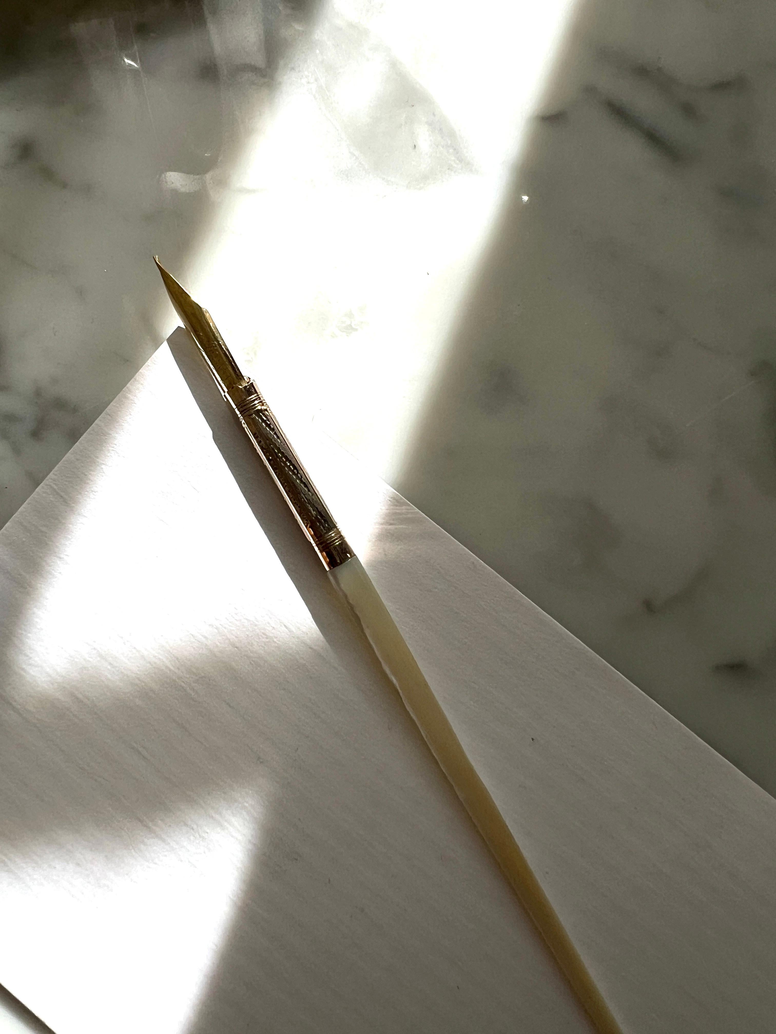 Gold 19th Century Mother of Pearl Handle Mabie Todd Fountain Pen with 14k Tip For Sale