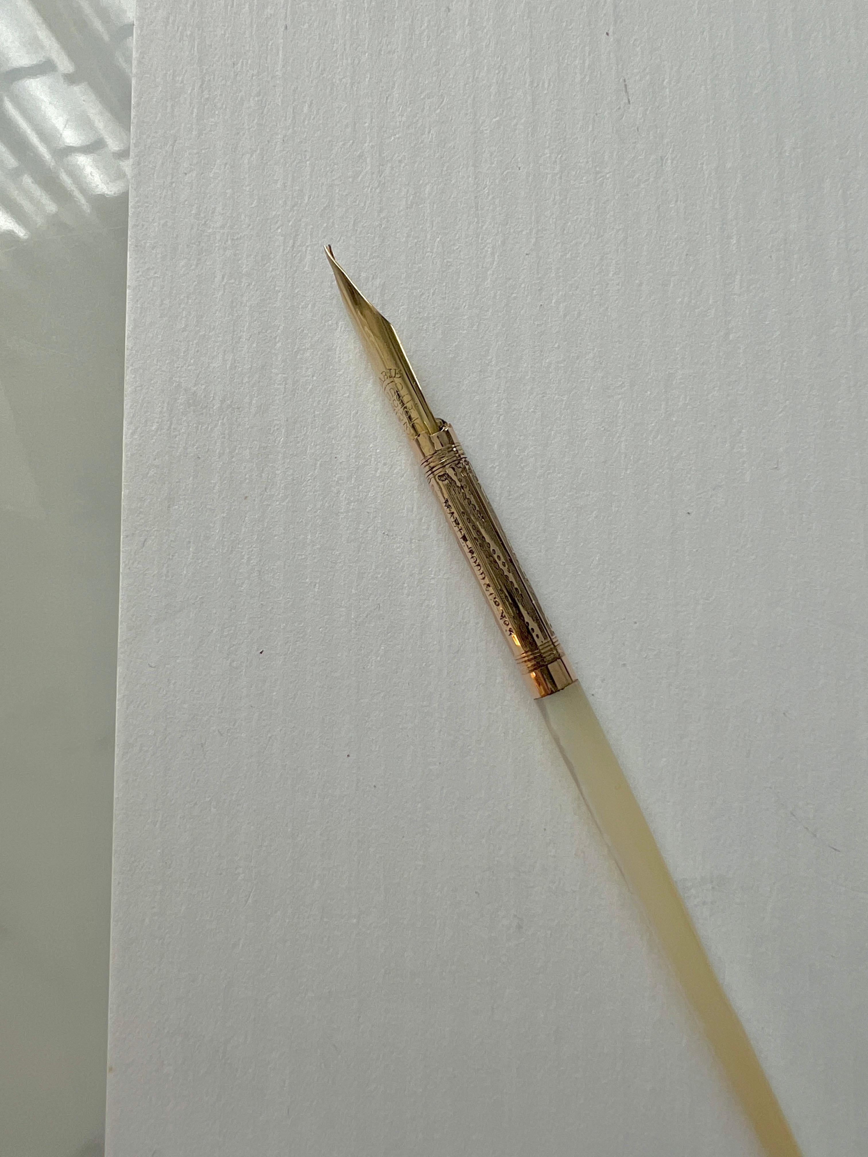 19th Century Mother of Pearl Handle Mabie Todd Fountain Pen with 14k Tip For Sale 2