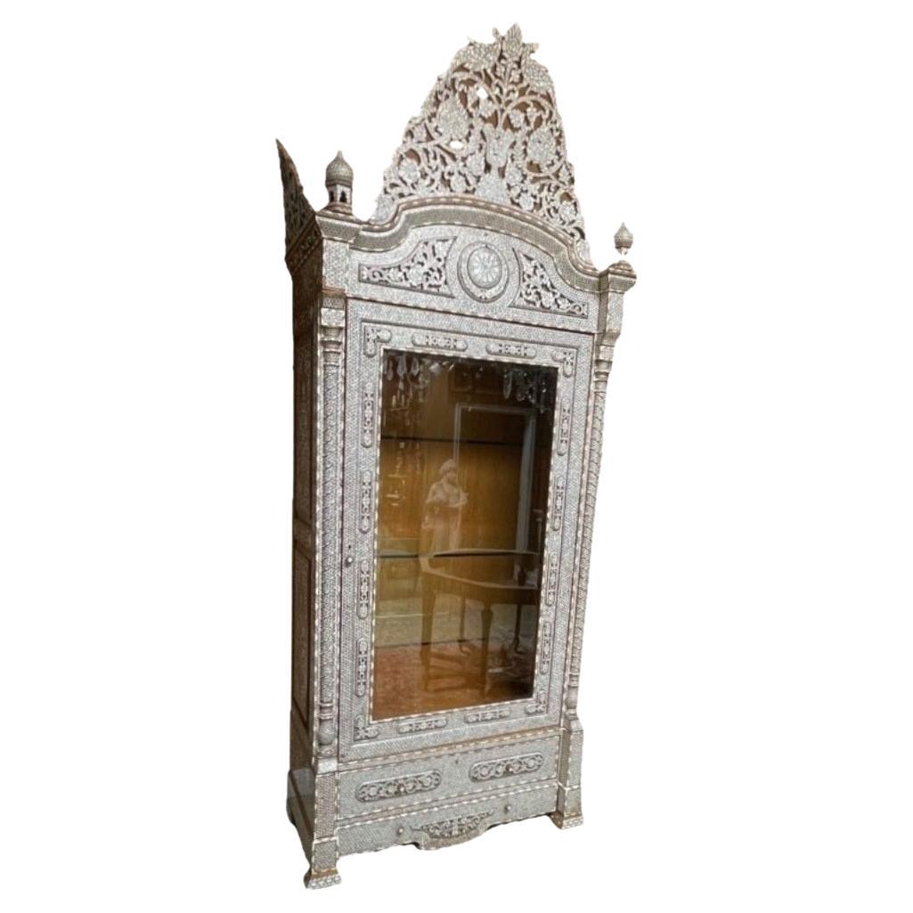 19th Century mother of pearl overlay display vitrine cabinet For Sale