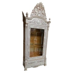 Antique 19th Century mother of pearl overlay display vitrine cabinet