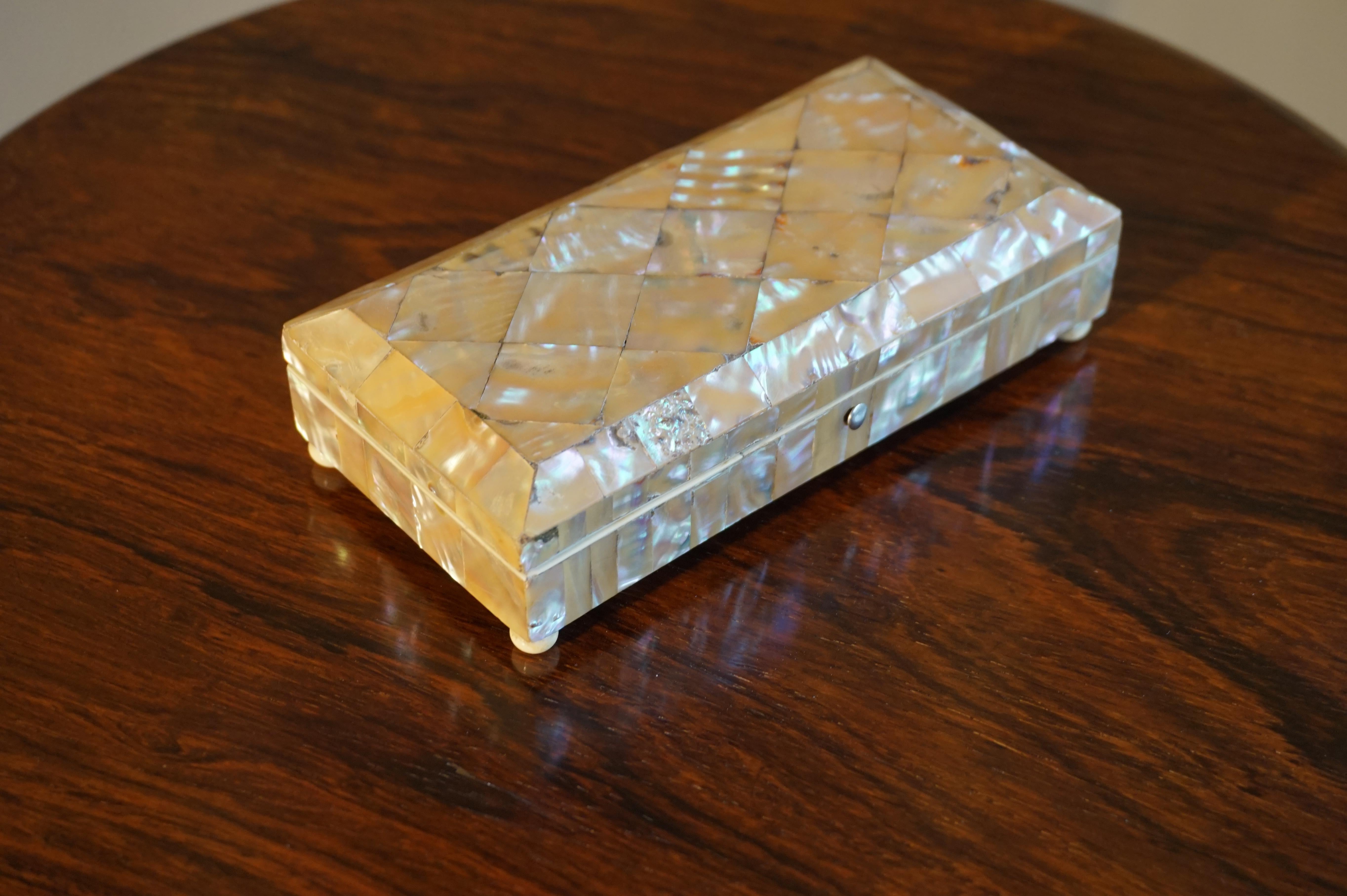19th Century Mosaic Inlay Spoon or Jewelry Box with Silver Hinges and 'Lock' 5