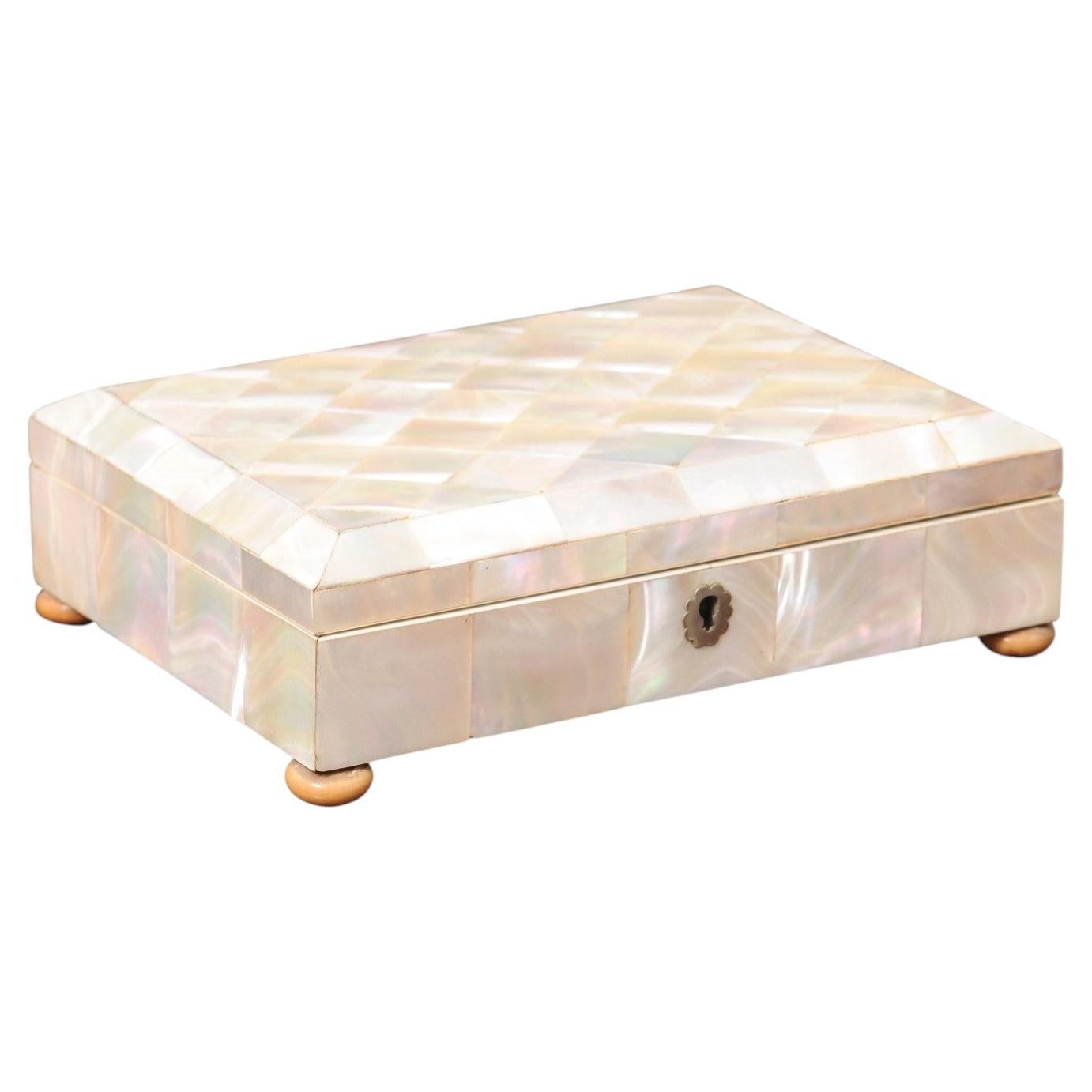 19th Century Mother of Pearl Tea Caddy with Silver Set