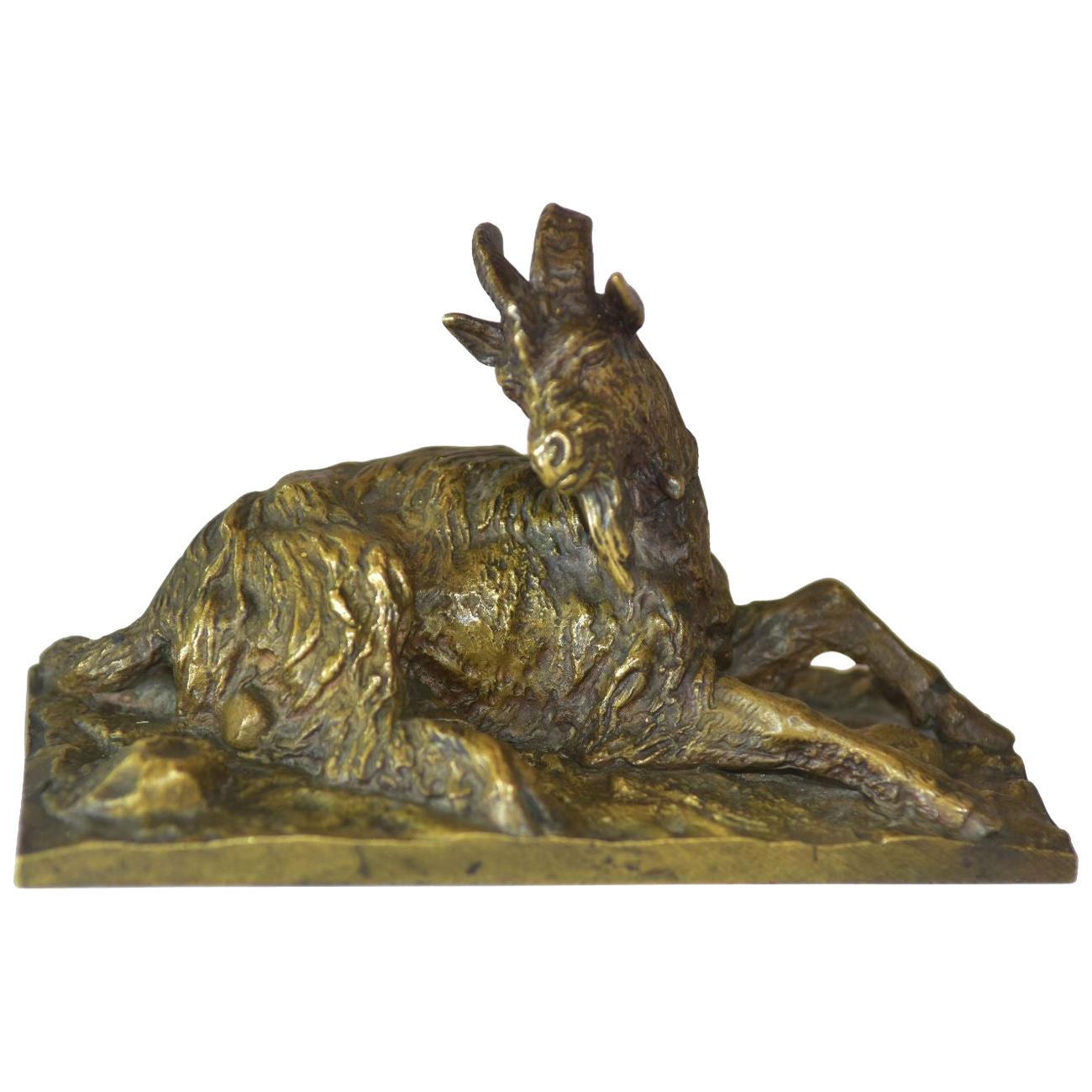 19th Century Mouflon at Rest Bronze with Medal Patina by Fratin For Sale