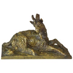 19th Century Mouflon at Rest Bronze with Medal Patina by Fratin