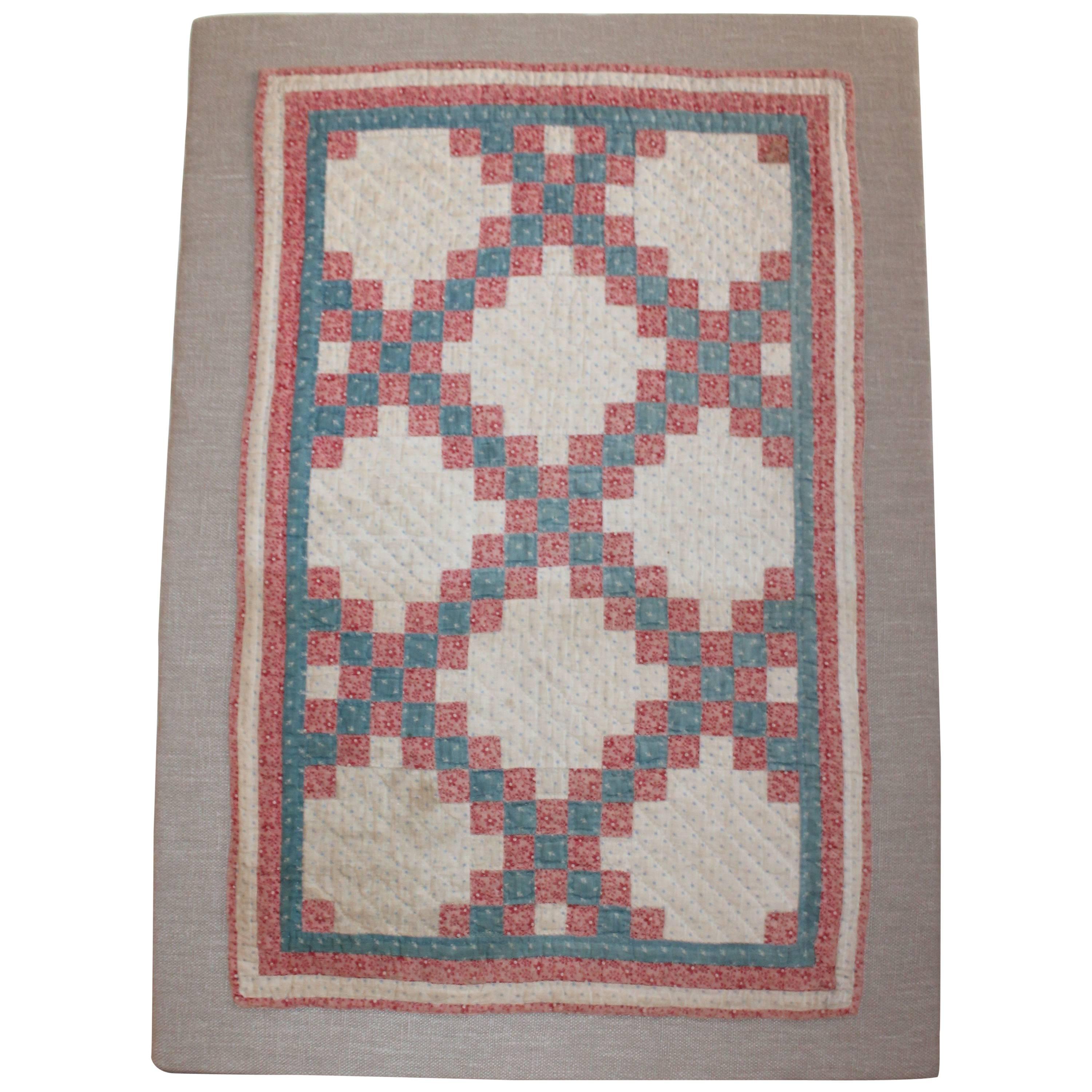 19th Century Mounted Doll Quilt, Postage Stamp Chain