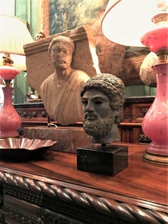 19th Century Mounted Sculpture Bust in Bronze on Stone Base Biblot Decorative LA