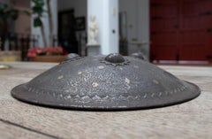 19th Century Mughal Bronze Shield with Original Protective Fabric and Traces of