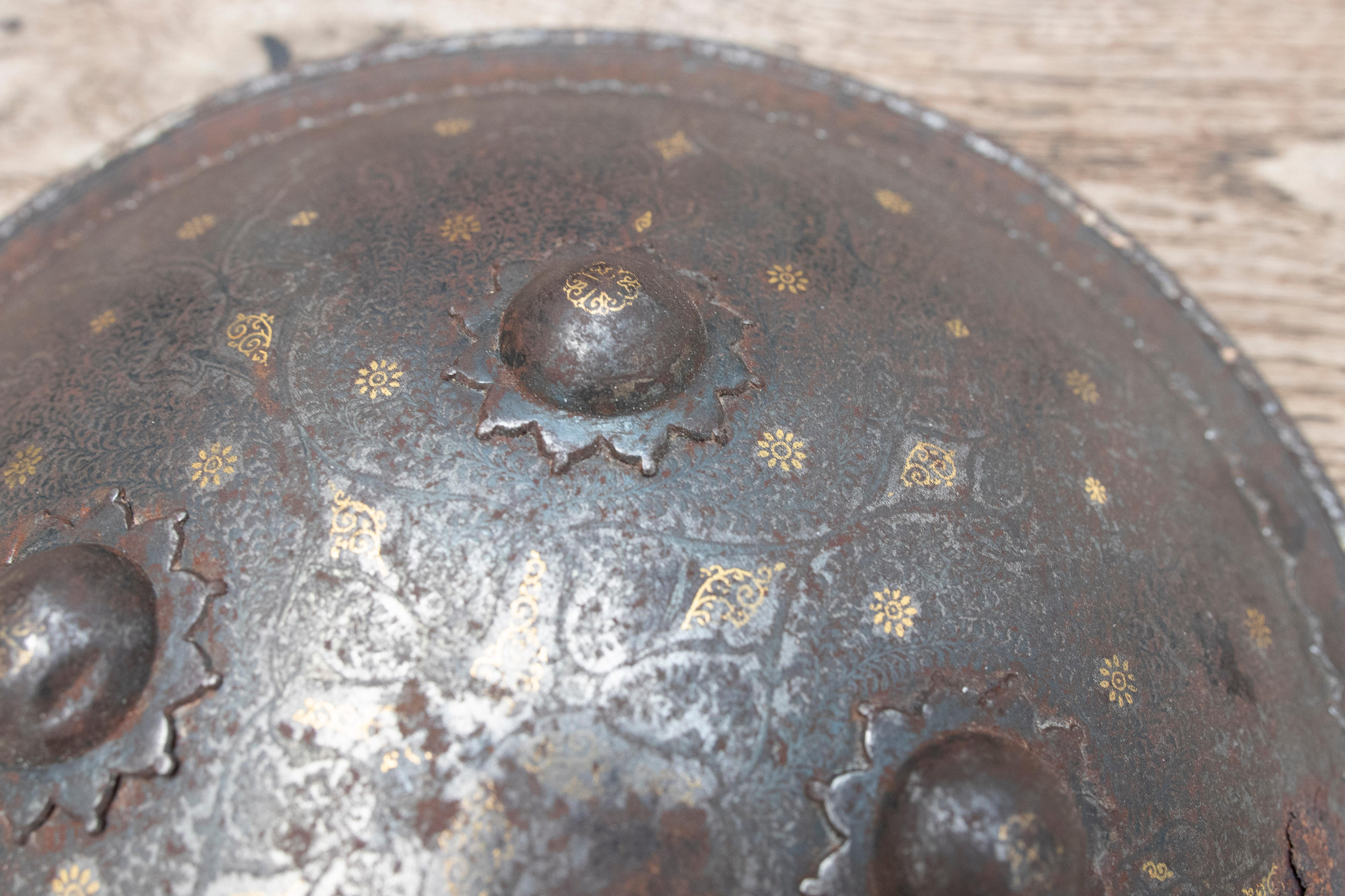 19th Century Mughal Bronze Shield with Original Protective Fabric and Traces of For Sale 1