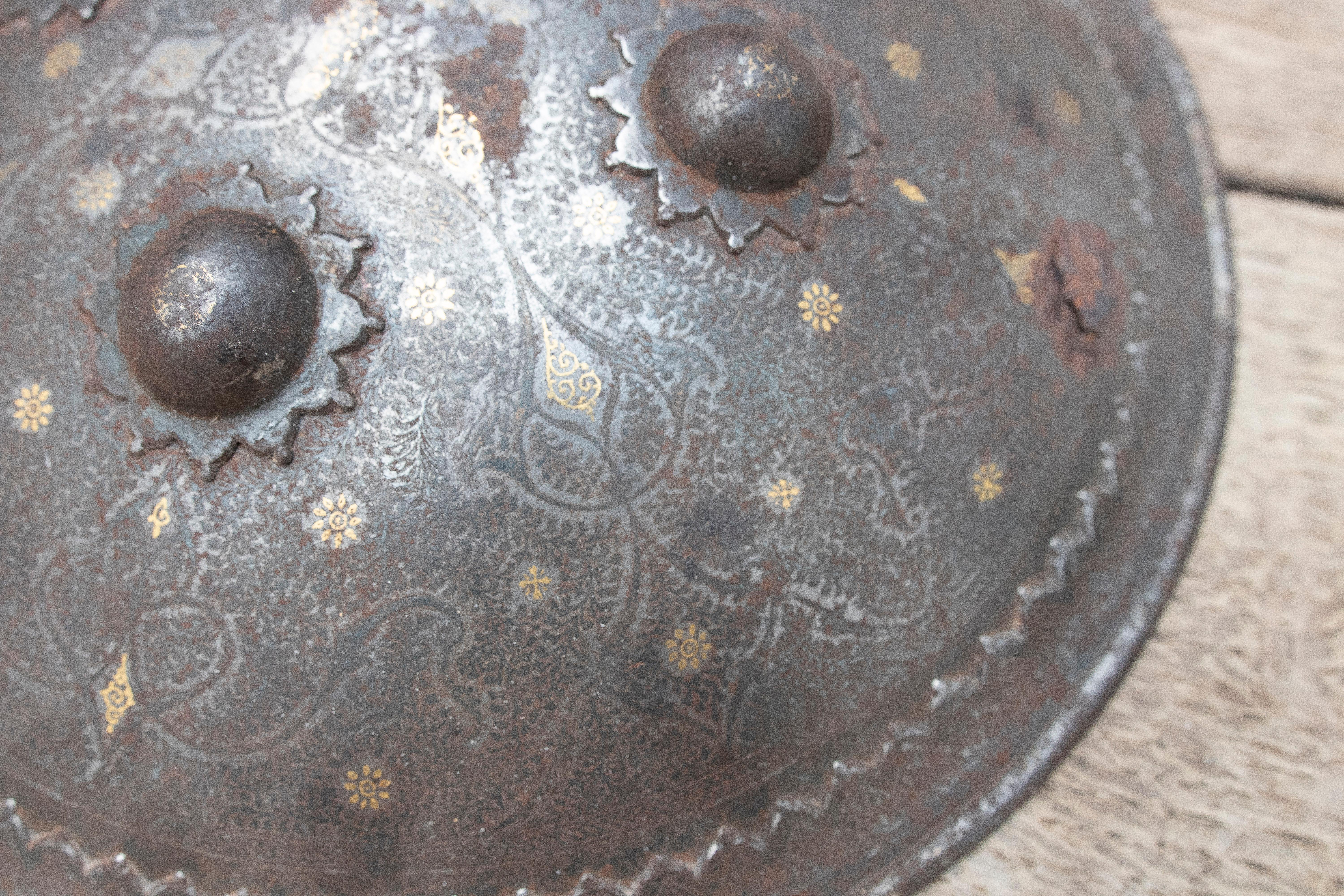 19th Century Mughal Bronze Shield with Original Protective Fabric and Traces of For Sale 2