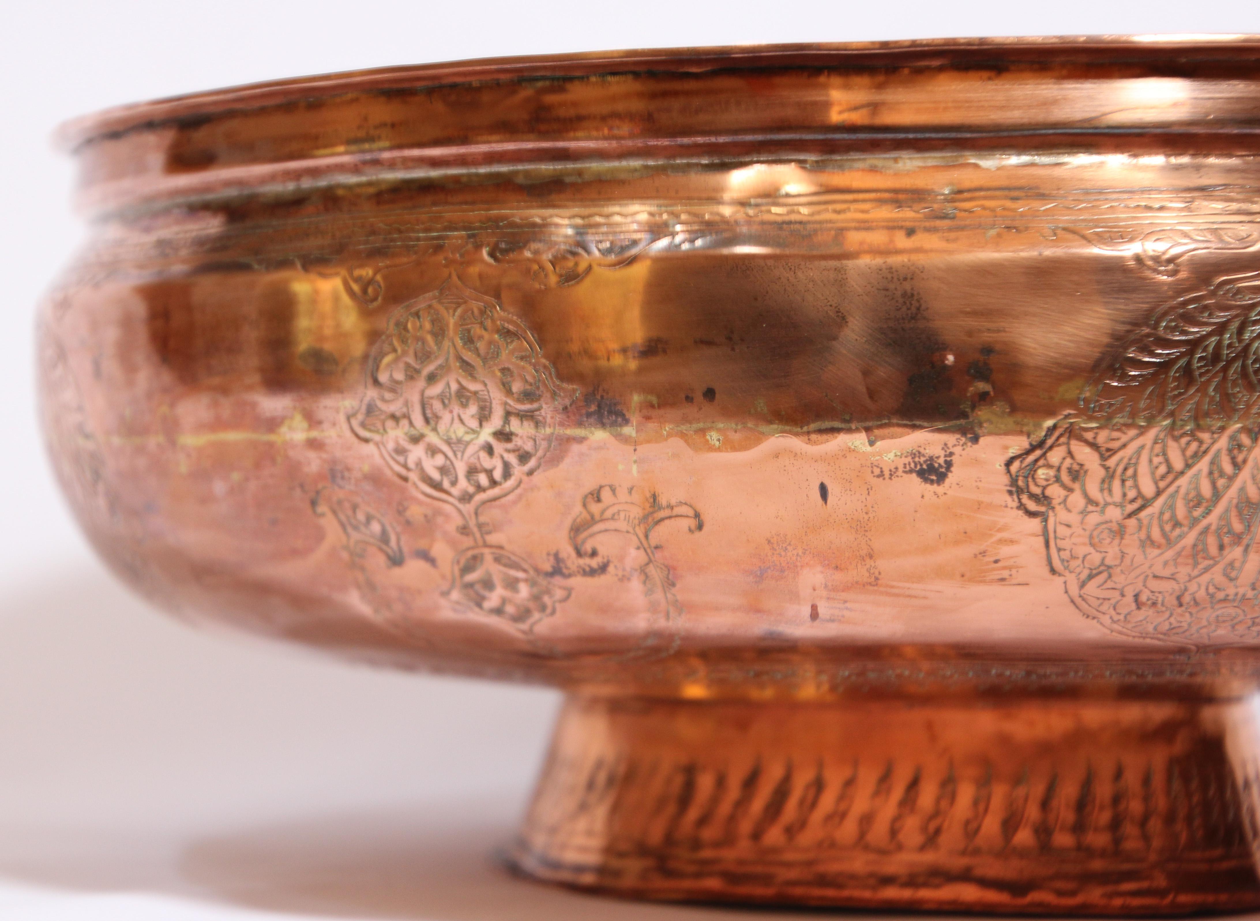 19th Century Mughal Indo Persian Footed Tinned Copper Bowl For Sale 1