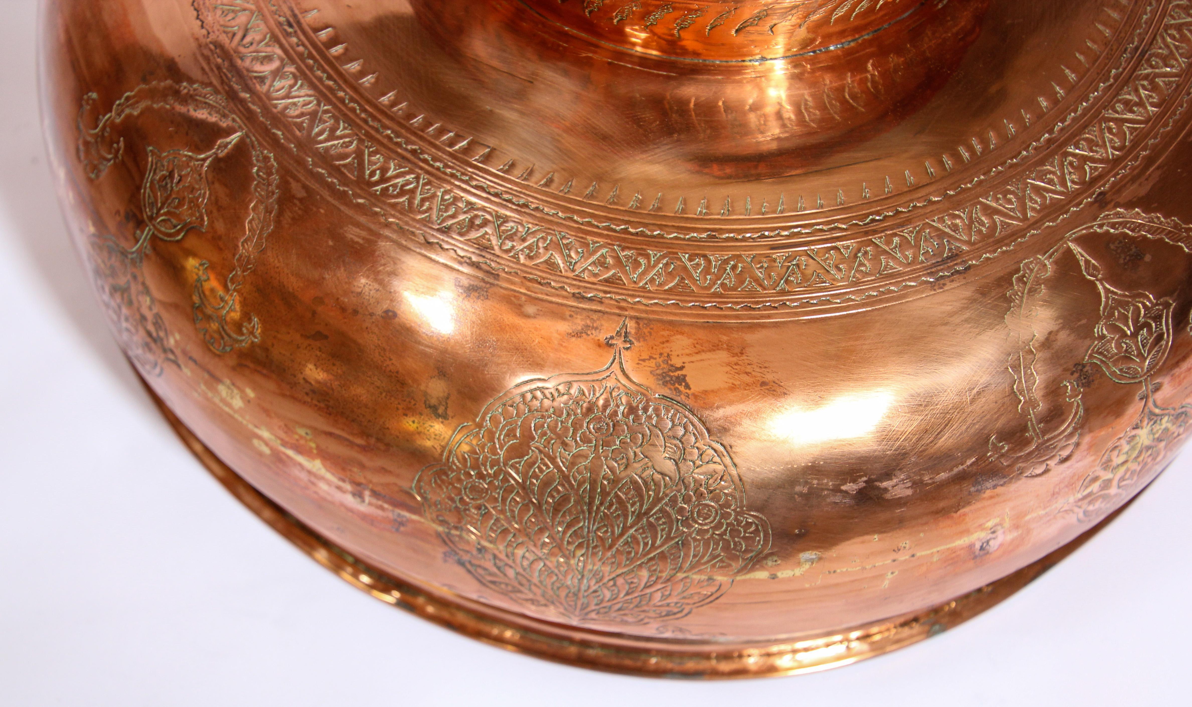 19th Century Mughal Indo Persian Footed Tinned Copper Bowl For Sale 2