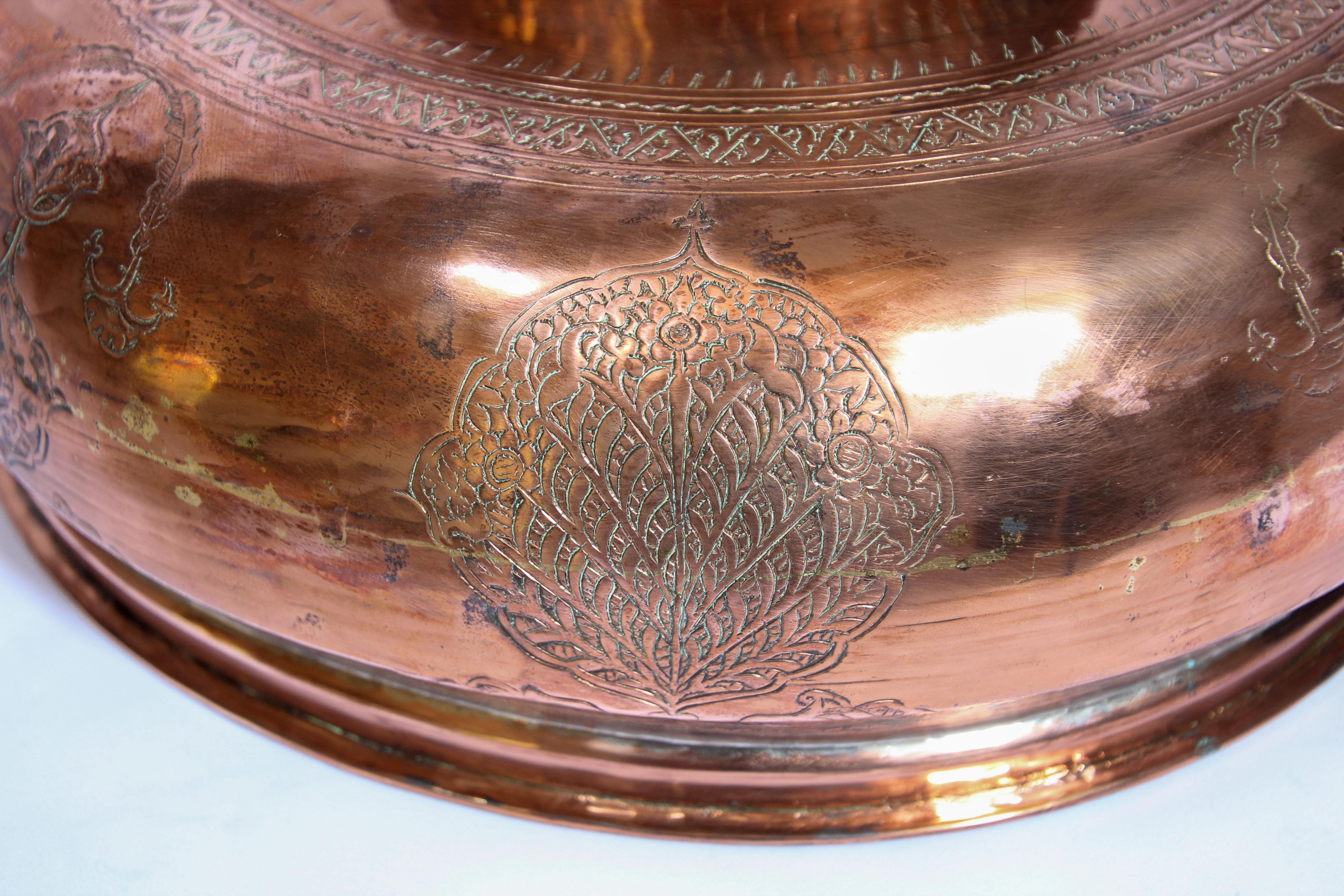 Indian 19th Century Mughal Indo Persian Footed Tinned Copper Bowl For Sale