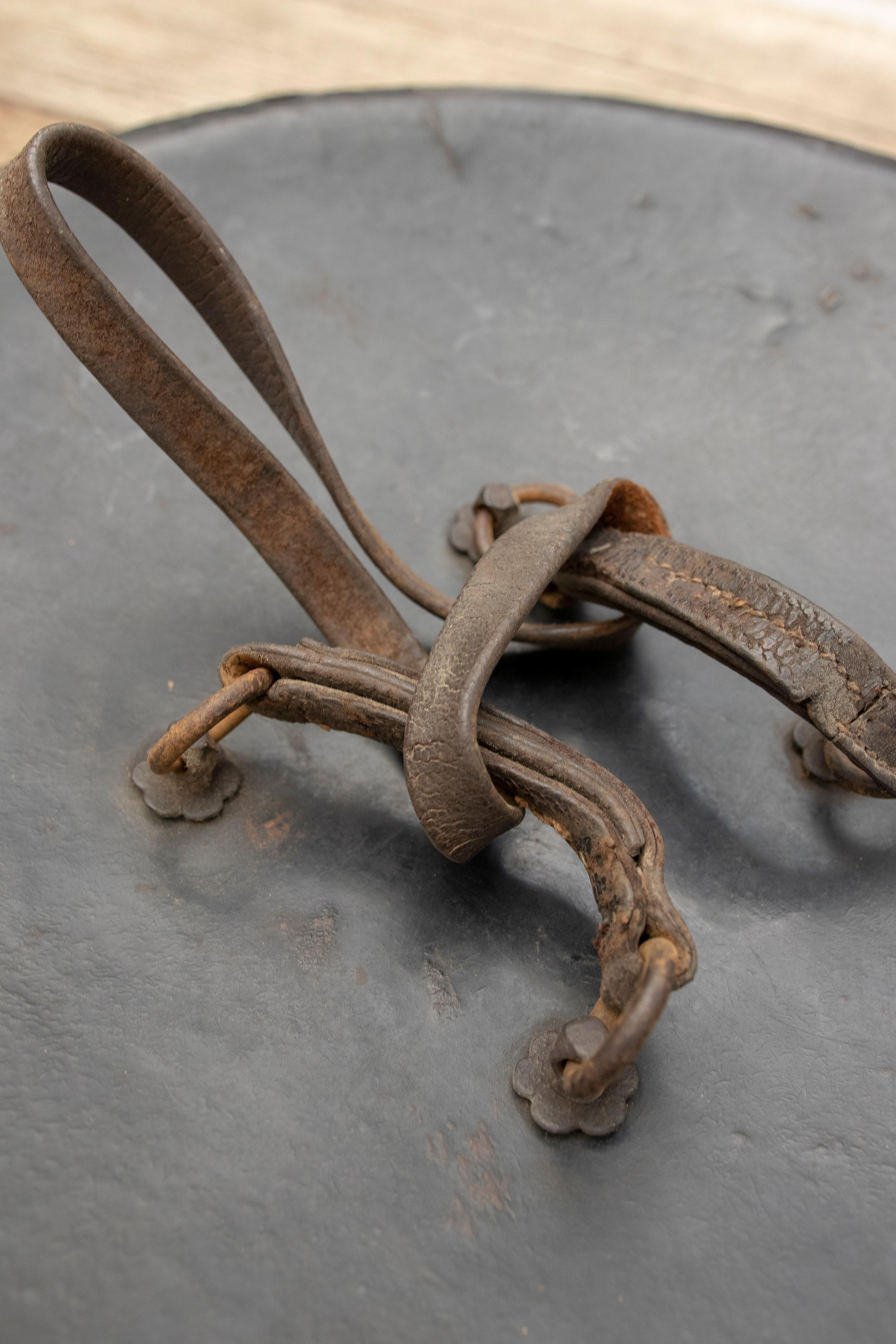 19th Century Mughal Leather Shield and Bronze Finials with Traces of Gold For Sale 10