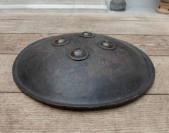 19th Century Mughal Leather Shield and Bronze Finials with Traces of Gold
