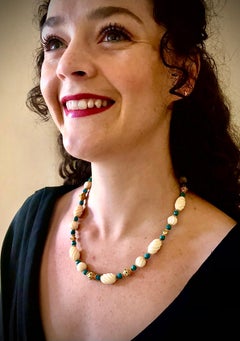 19th Cent. Mughal necklace w/ vintage ivory-style bead, gold vermeil, turquoise