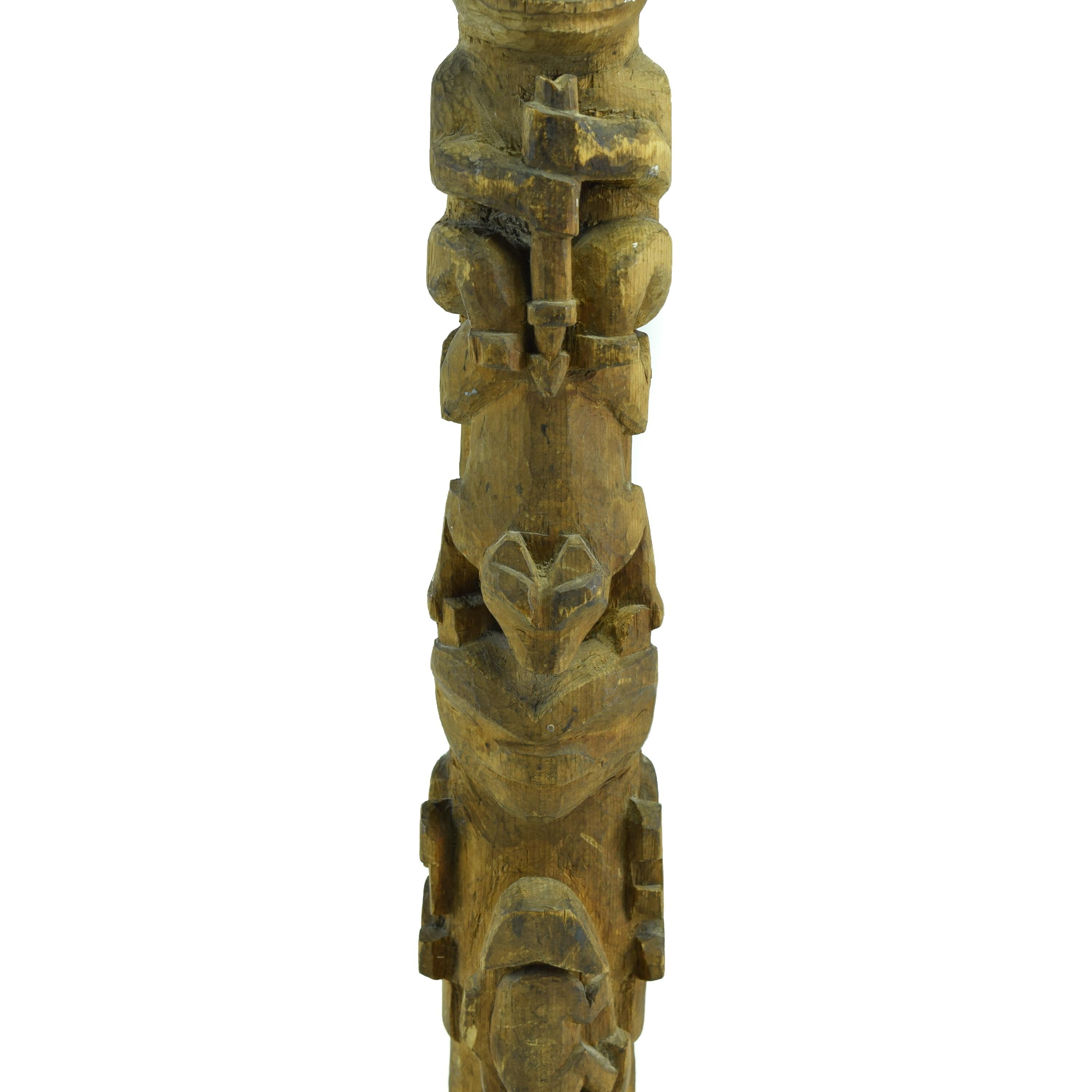 Carved 19th Century Multi-Figure Tlingit Totem For Sale