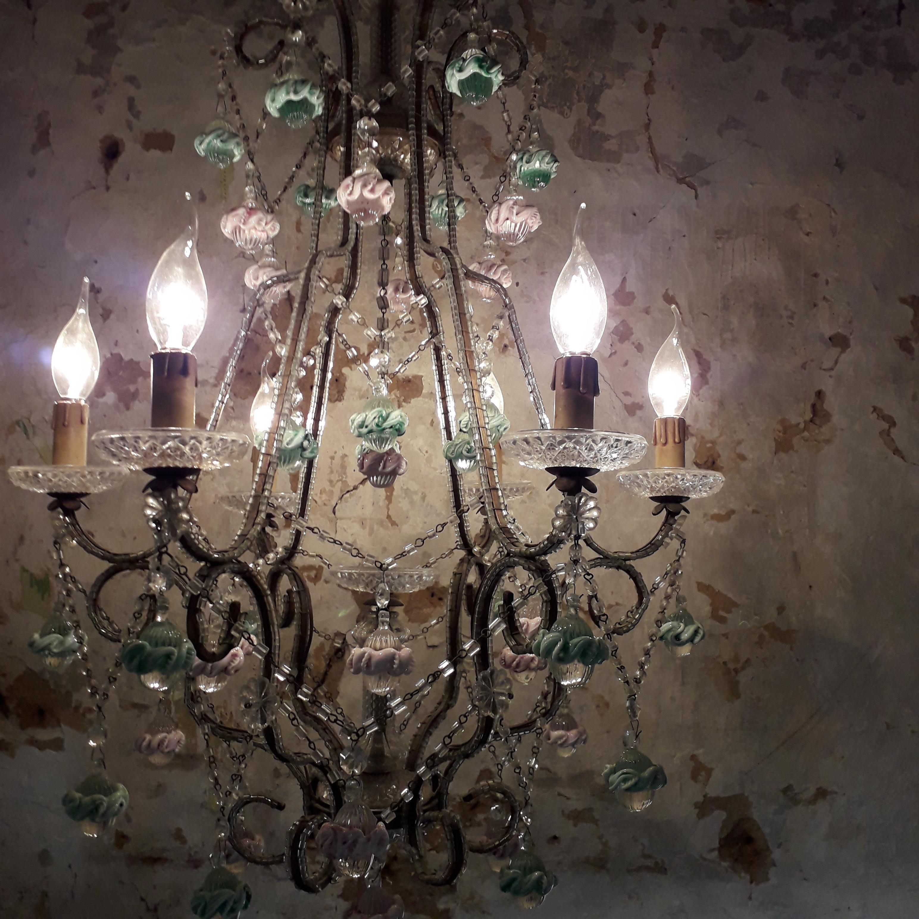 Hand-Crafted 19th Century Murano Glass Pendants Chandelier For Sale