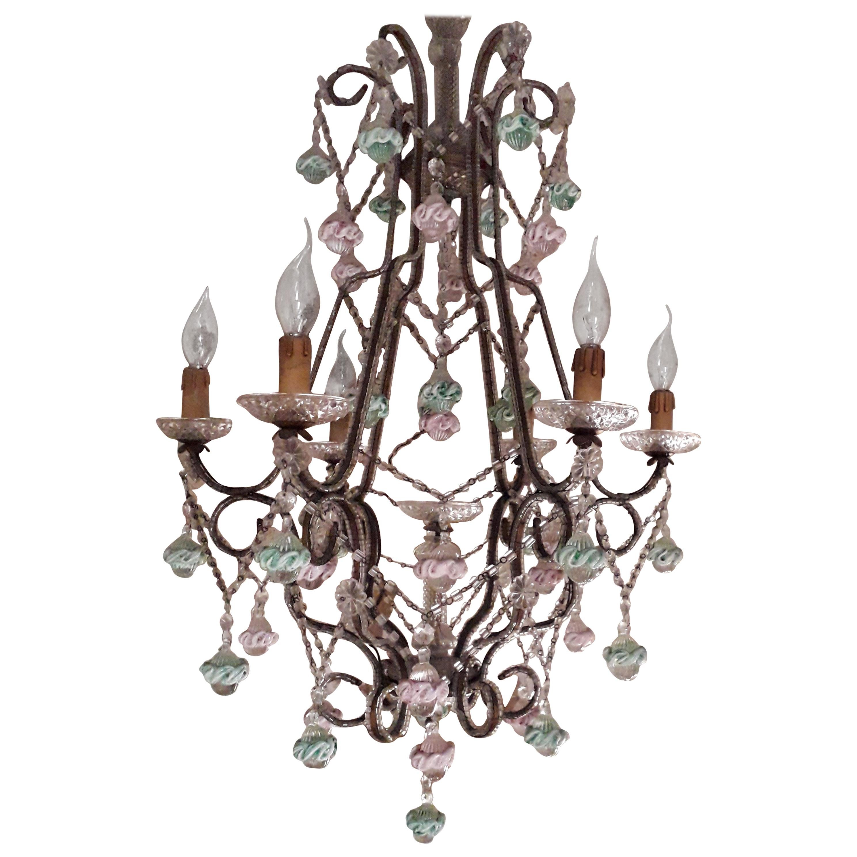 19th Century Murano Glass Pendants Chandelier For Sale