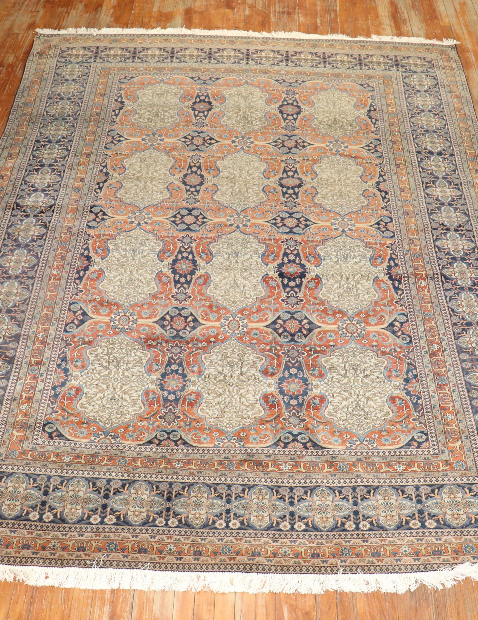 Wool 19th Century Museum Caliber Mohtasham Kashan Rug For Sale