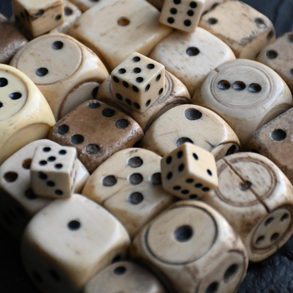 Late 19th Century 19th Century Mutton Bone Hand Carved Dice Collection