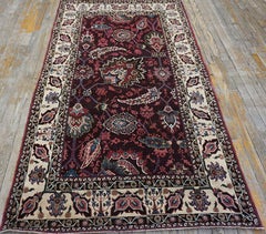 1880s Red Wine Floral Antique Mughal Indian Agra Carpet 4'x7'7" Wool Rug Classic