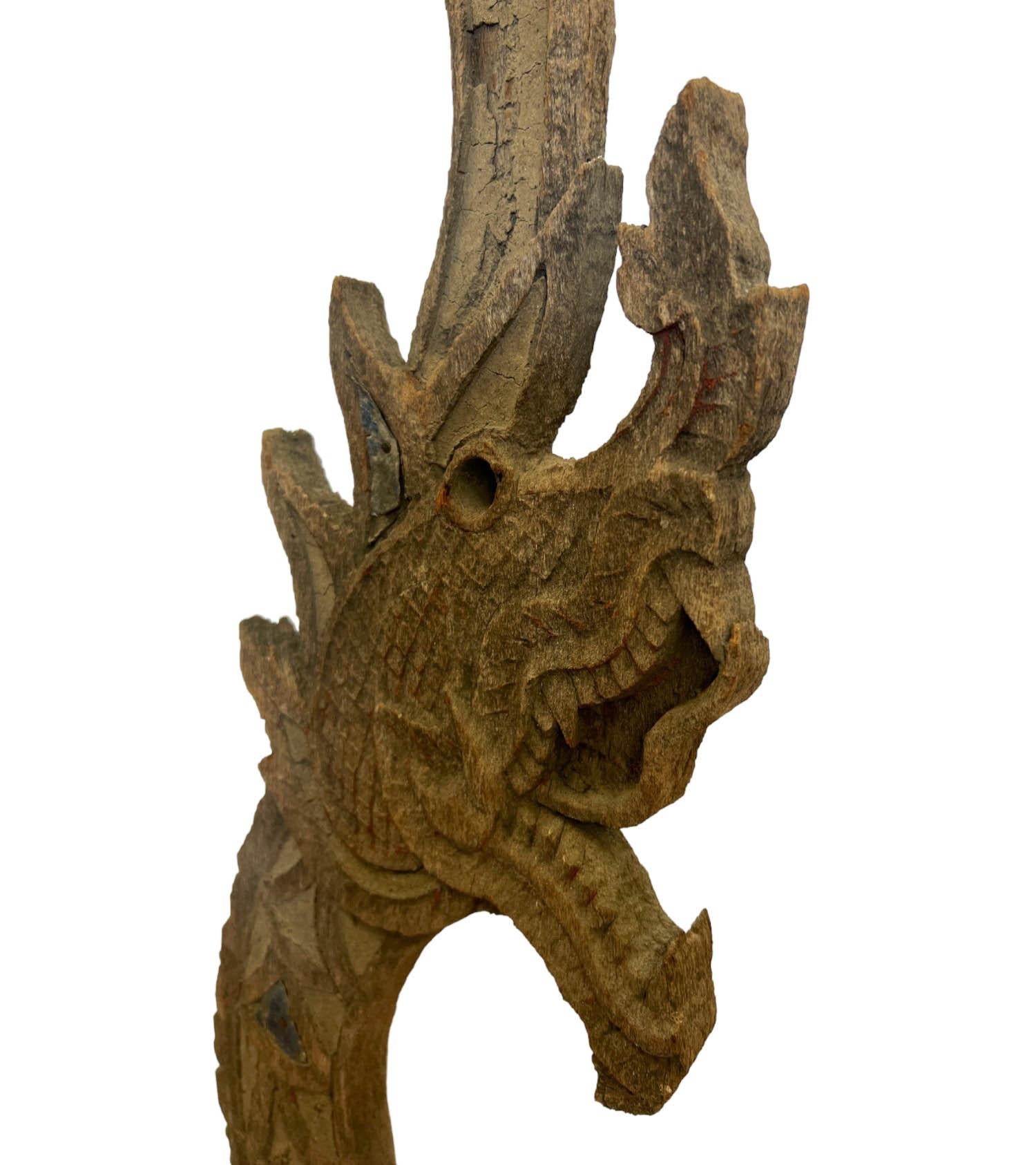 Teak 19th Century Naga Temple Roof Finial on Stand For Sale