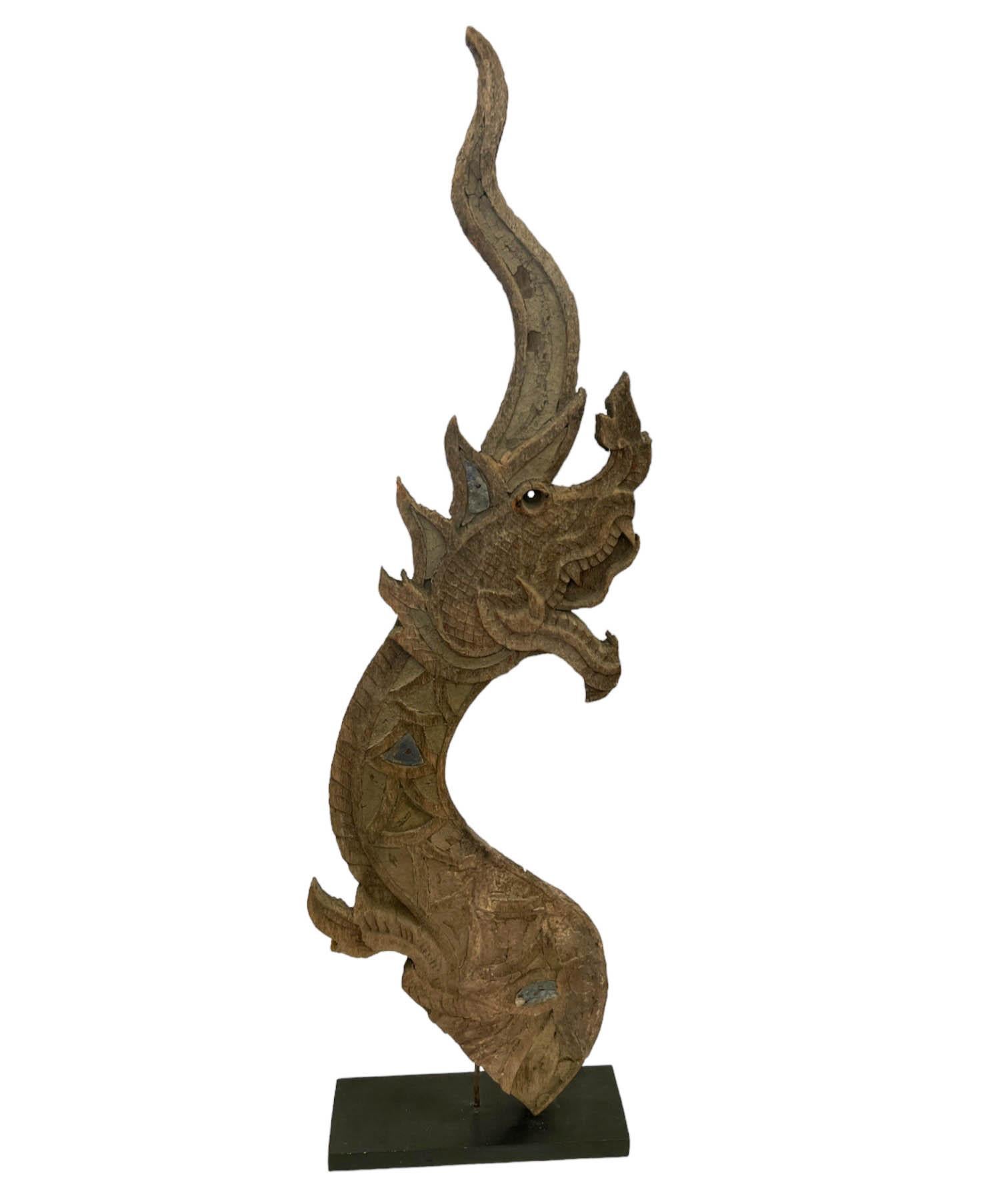 19th Century Naga Temple Roof Finial on Stand For Sale