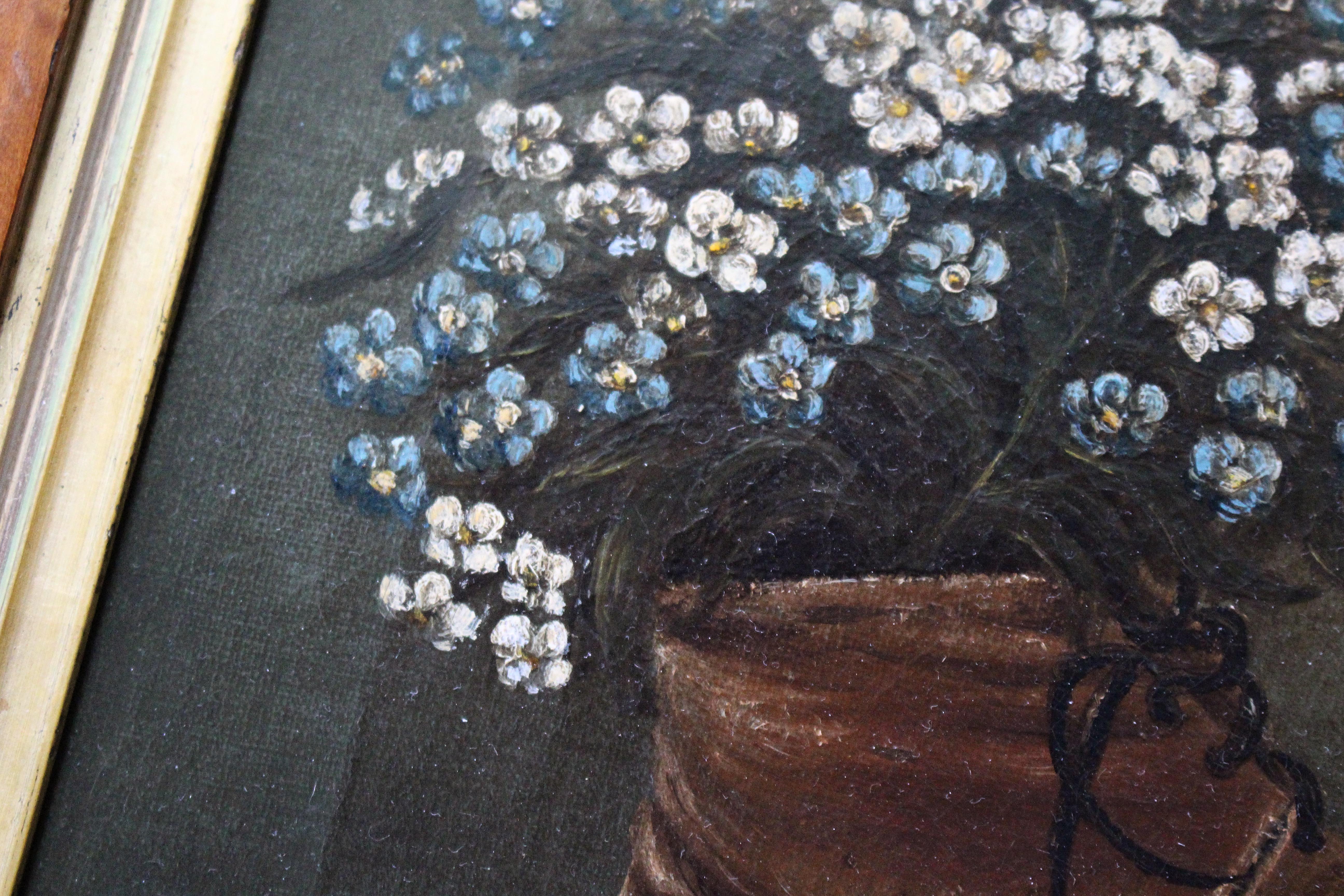 19th Century Naive Pair of Children's Shoes & Floral Still Life Paintings For Sale 6