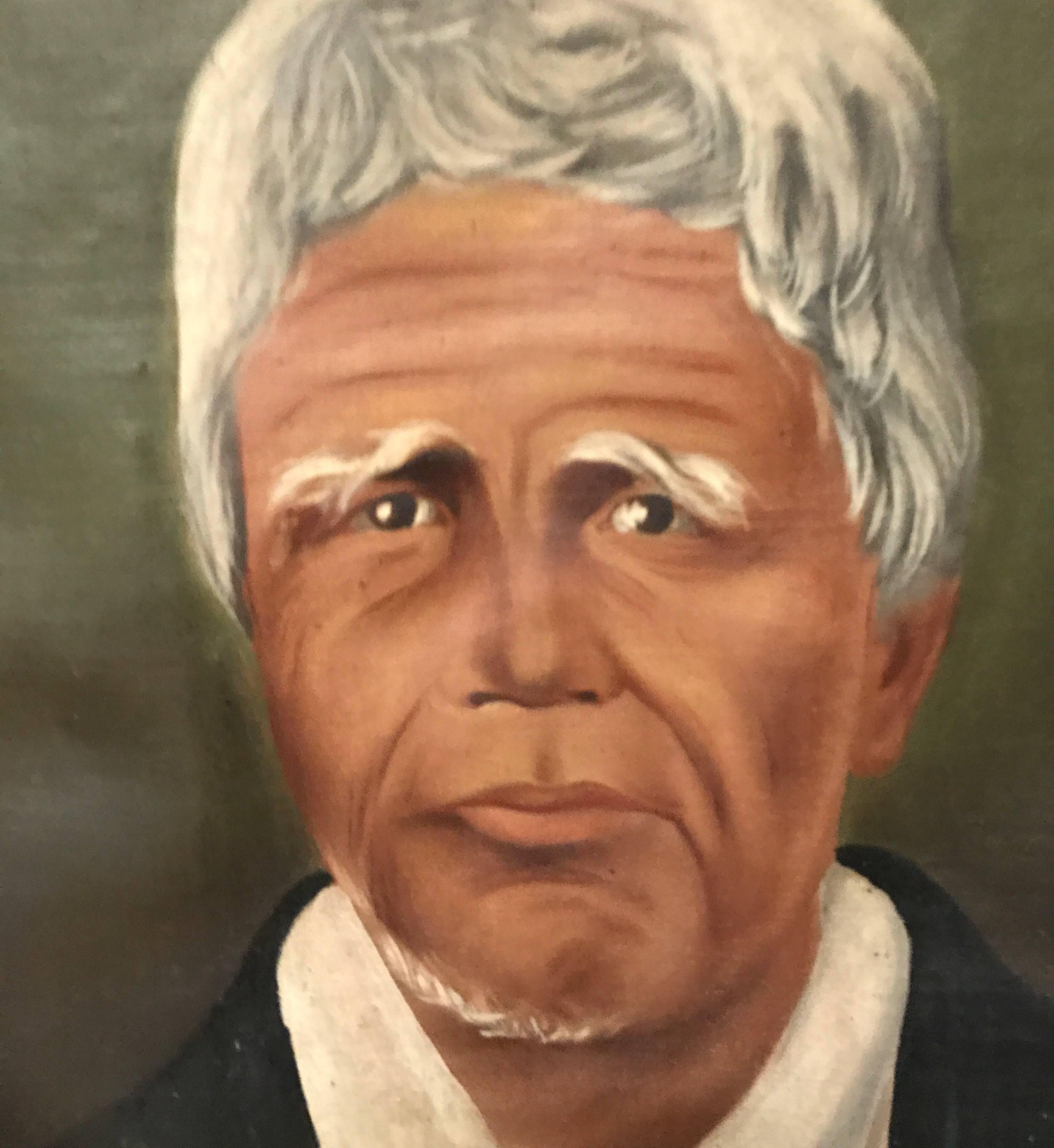 A 19th century American Primitive portrait of an elegant gentleman. The naive painting has a Folk Art quality to it.
It appears the work is in its original 19th century gilt frame.