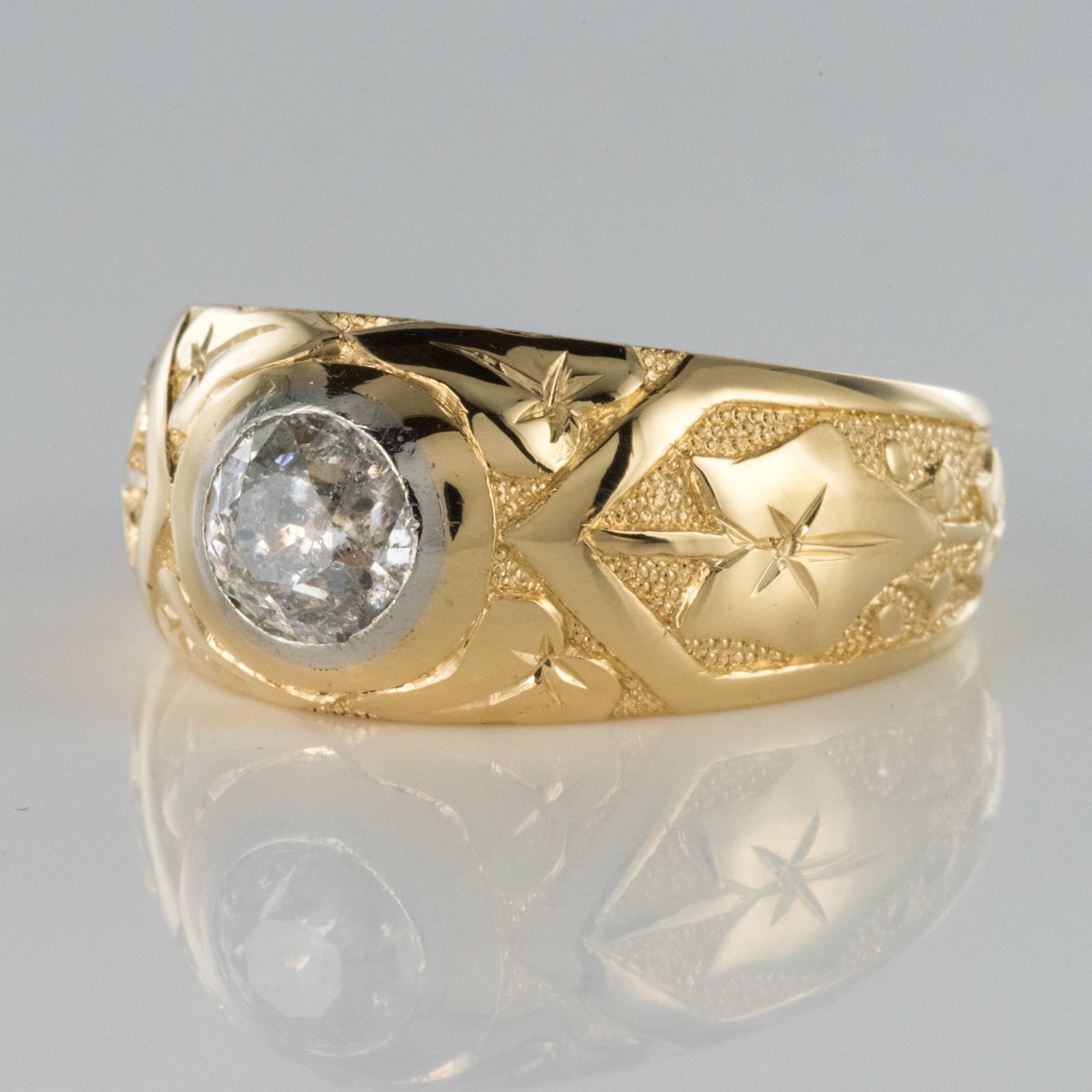 Napoleon III 19th Century Napoleon 3 18K Yellow Gold 0, 70 carats Diamond Man Engraved Ring