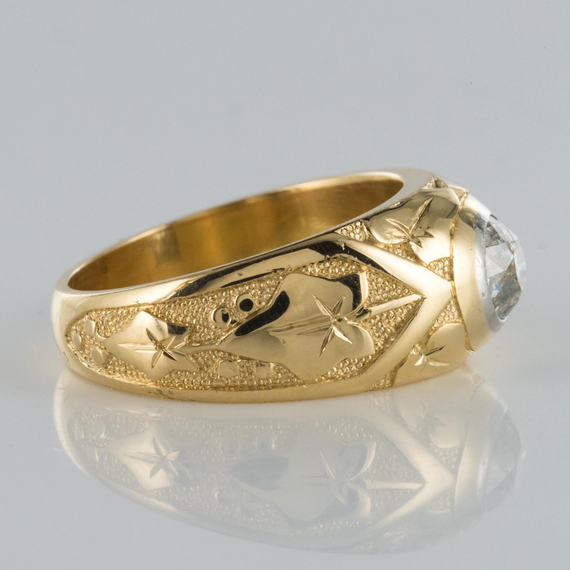 Women's or Men's 19th Century Napoleon 3 18K Yellow Gold 0, 70 carats Diamond Man Engraved Ring