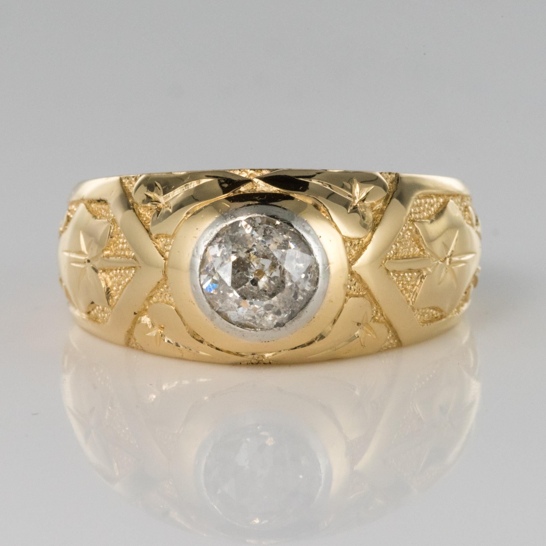 19th Century Napoleon 3 18K Yellow Gold 0, 70 carats Diamond Man Engraved Ring 3