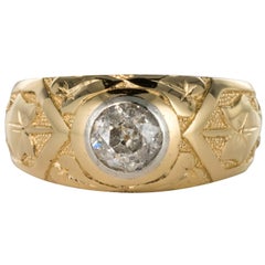 Bague gravée Napoléon 3 en or jaune 18 carats 0,70 carats Diamant Homme du 19ème siècle