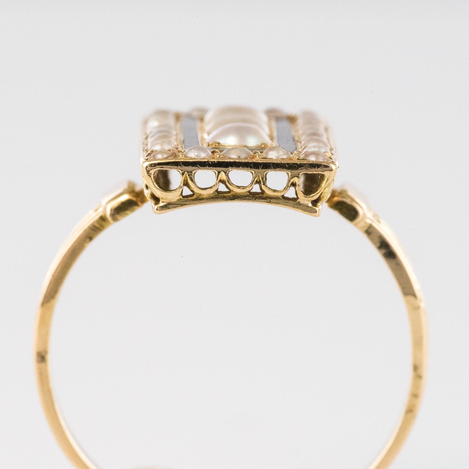 19th Century Napoleon 3 Black Enamel Natural Pearls Ring 8