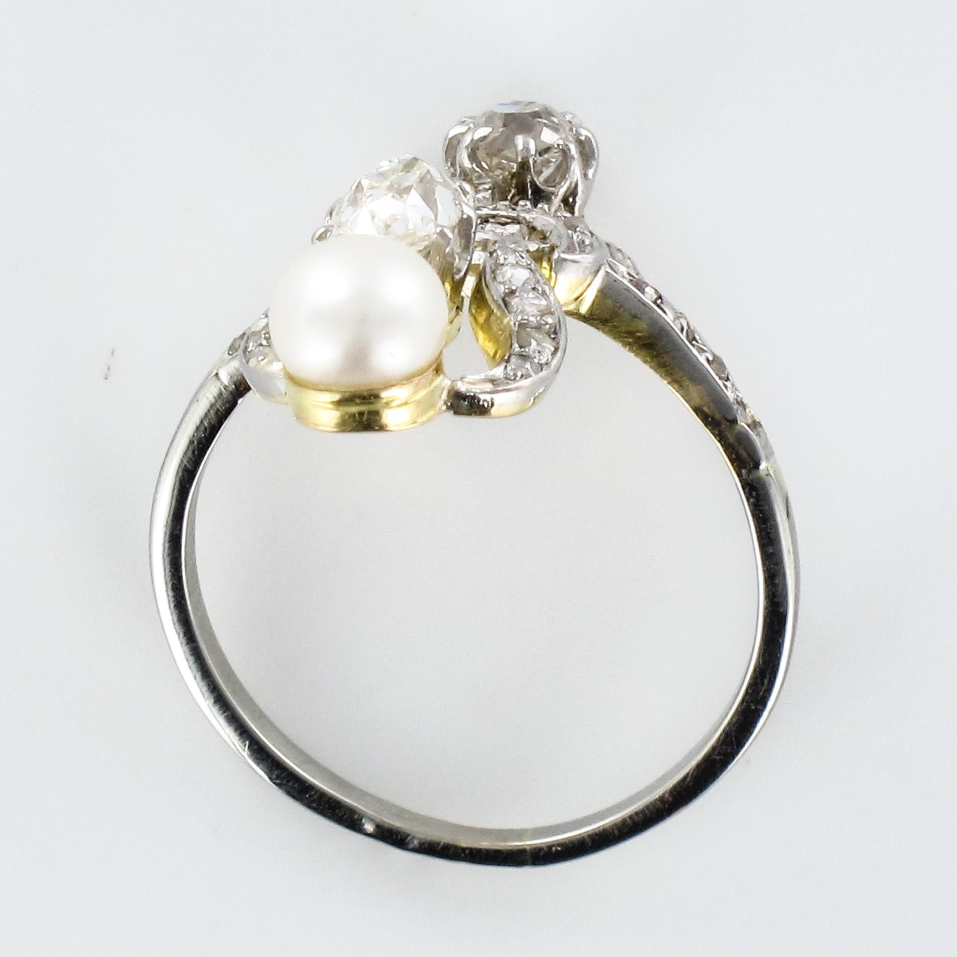 19th Century Napoleon 3 Diamond Natural Pearl Ring 5