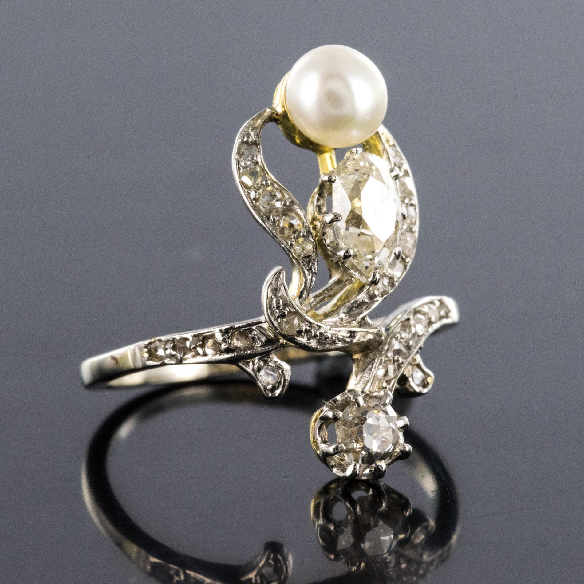 Napoleon III 19th Century Napoleon 3 Diamond Natural Pearl Ring