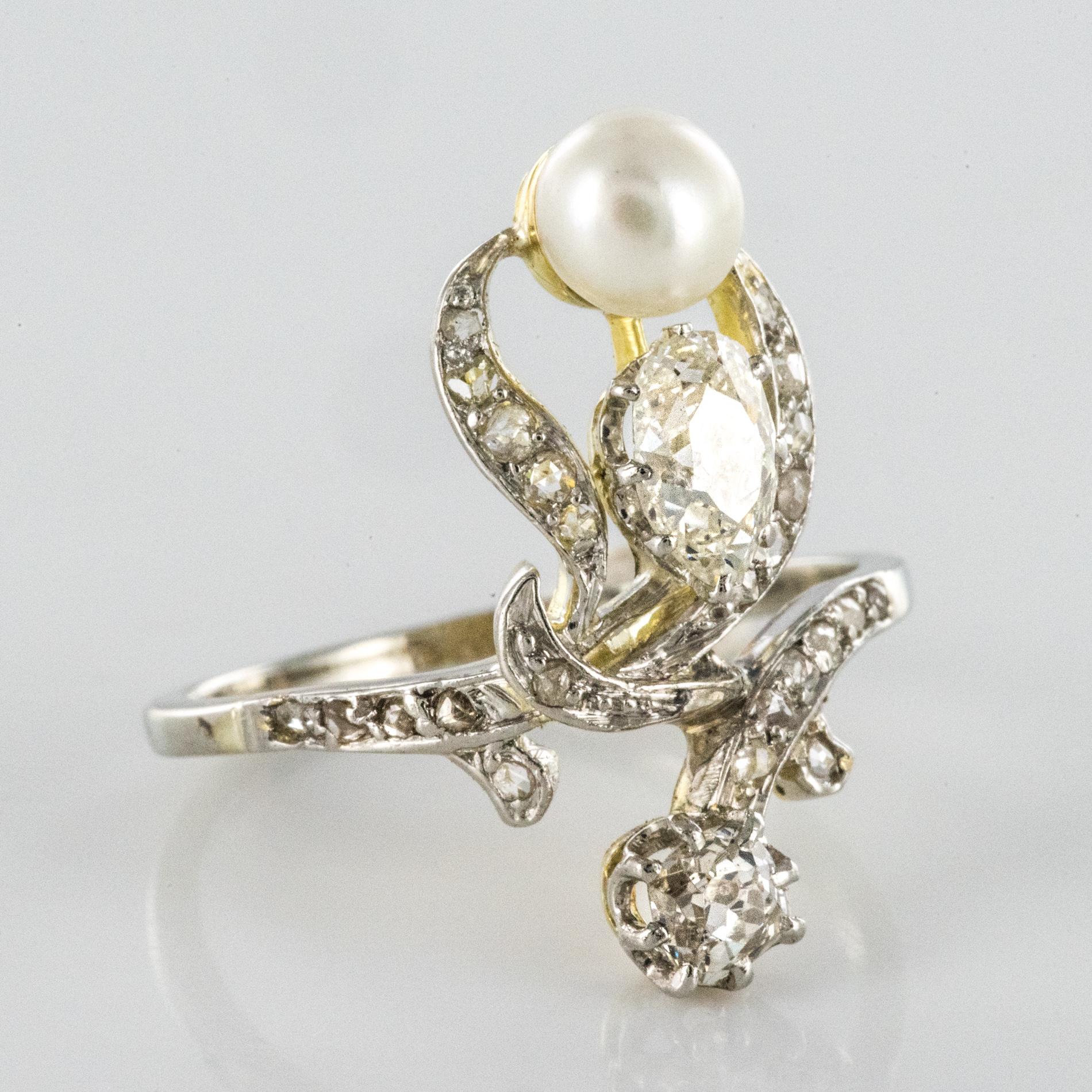 Women's 19th Century Napoleon 3 Diamond Natural Pearl Ring