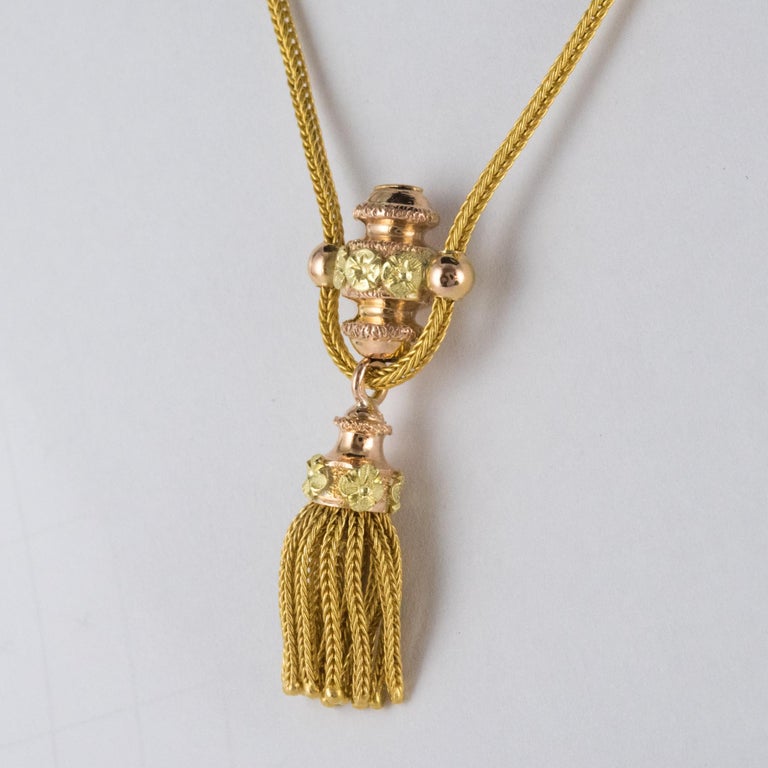 19th Century Napoleon 3 Pompom 18 Karat Yellow Gold Necklace at 1stDibs
