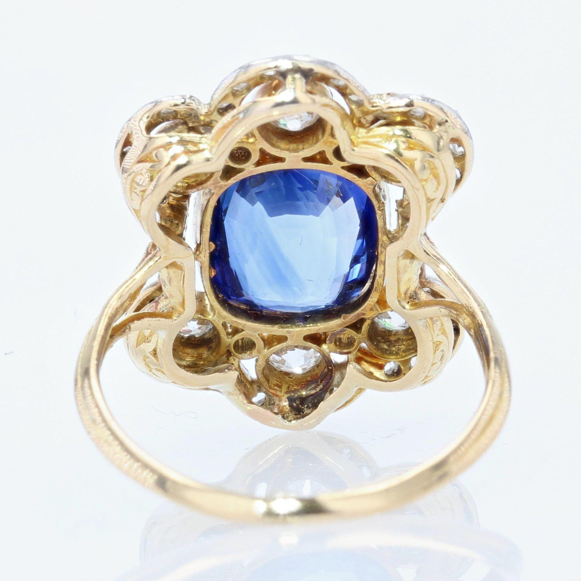 19th Century Napoleon 3 Sapphire Diamonds 18 Karat Yellow Gold Ring For Sale 6