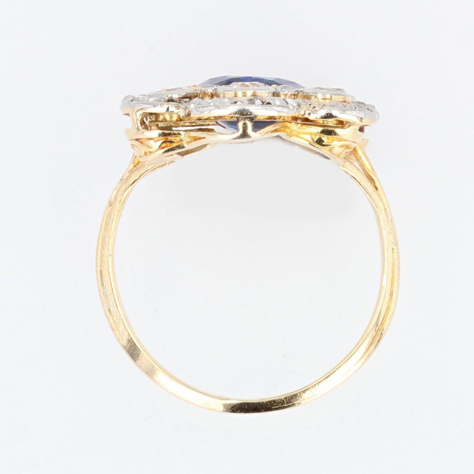 19th Century Napoleon 3 Sapphire Diamonds 18 Karat Yellow Gold Ring For Sale 2