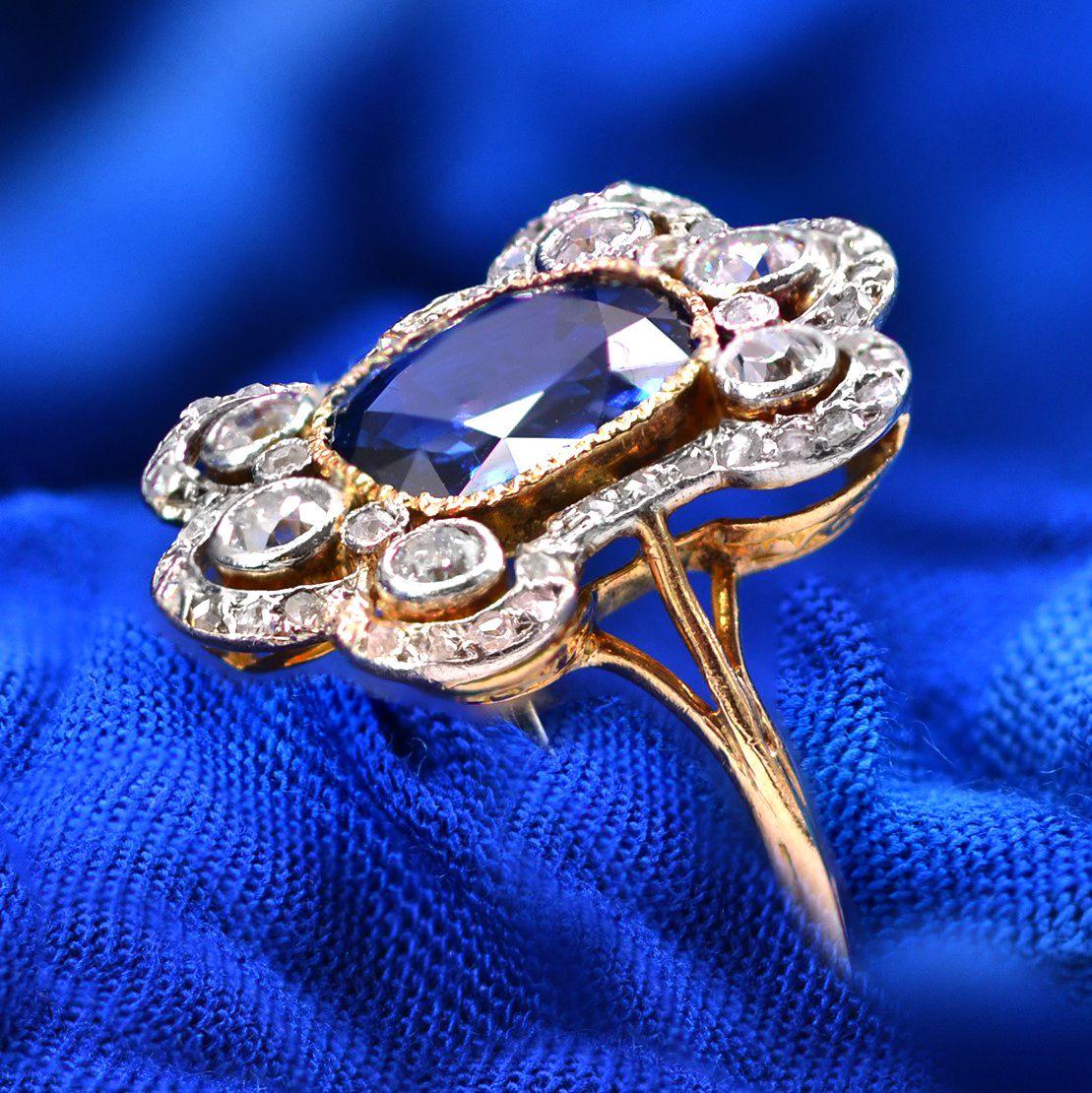 19th Century Napoleon 3 Sapphire Diamonds 18 Karat Yellow Gold Ring For Sale 5