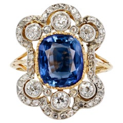 Antique 19th Century Napoleon 3 Sapphire Diamonds 18 Karat Yellow Gold Ring