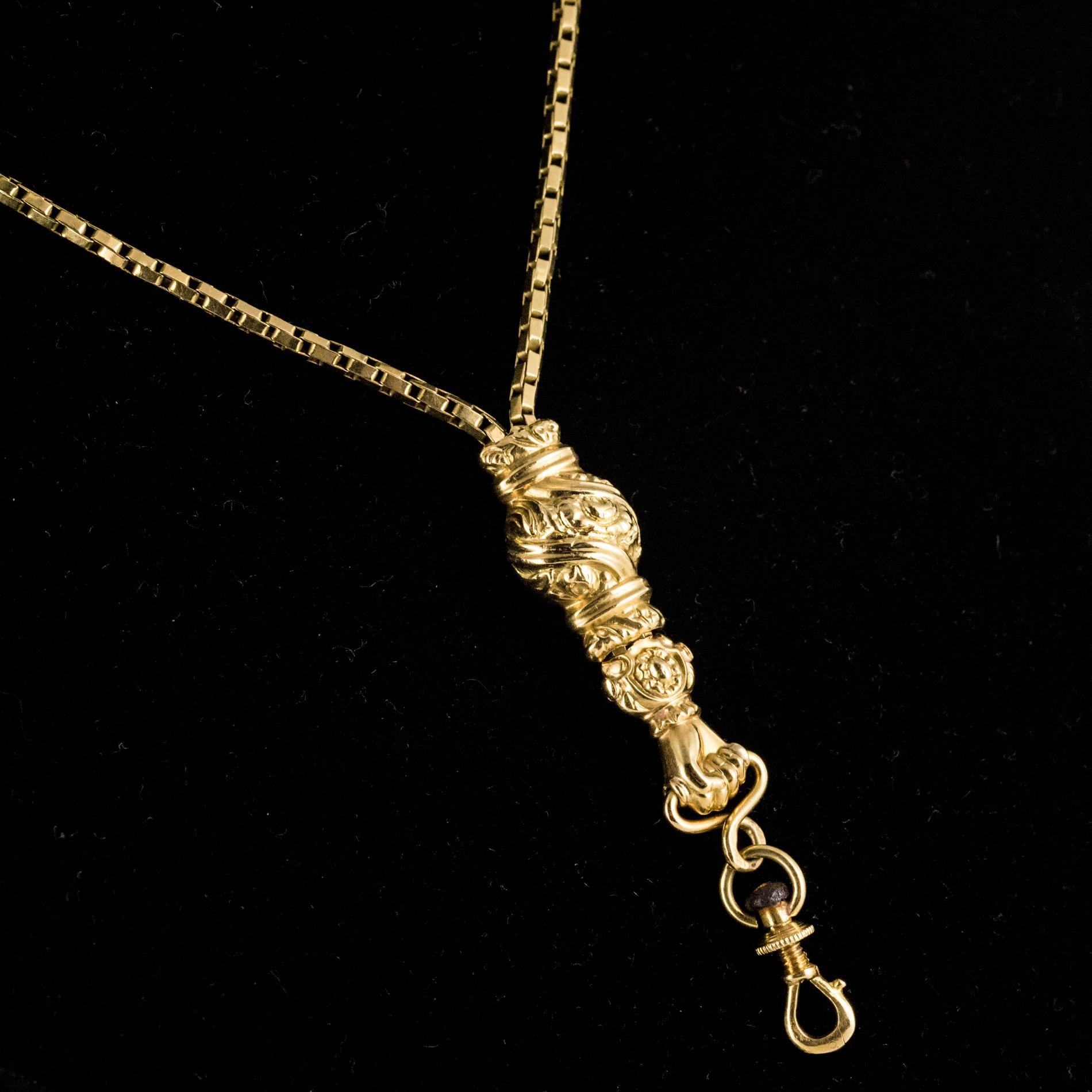 19th Century Napoleon 3 Slide Gloved Hand 18 Karat Yellow Gold Necklace 5
