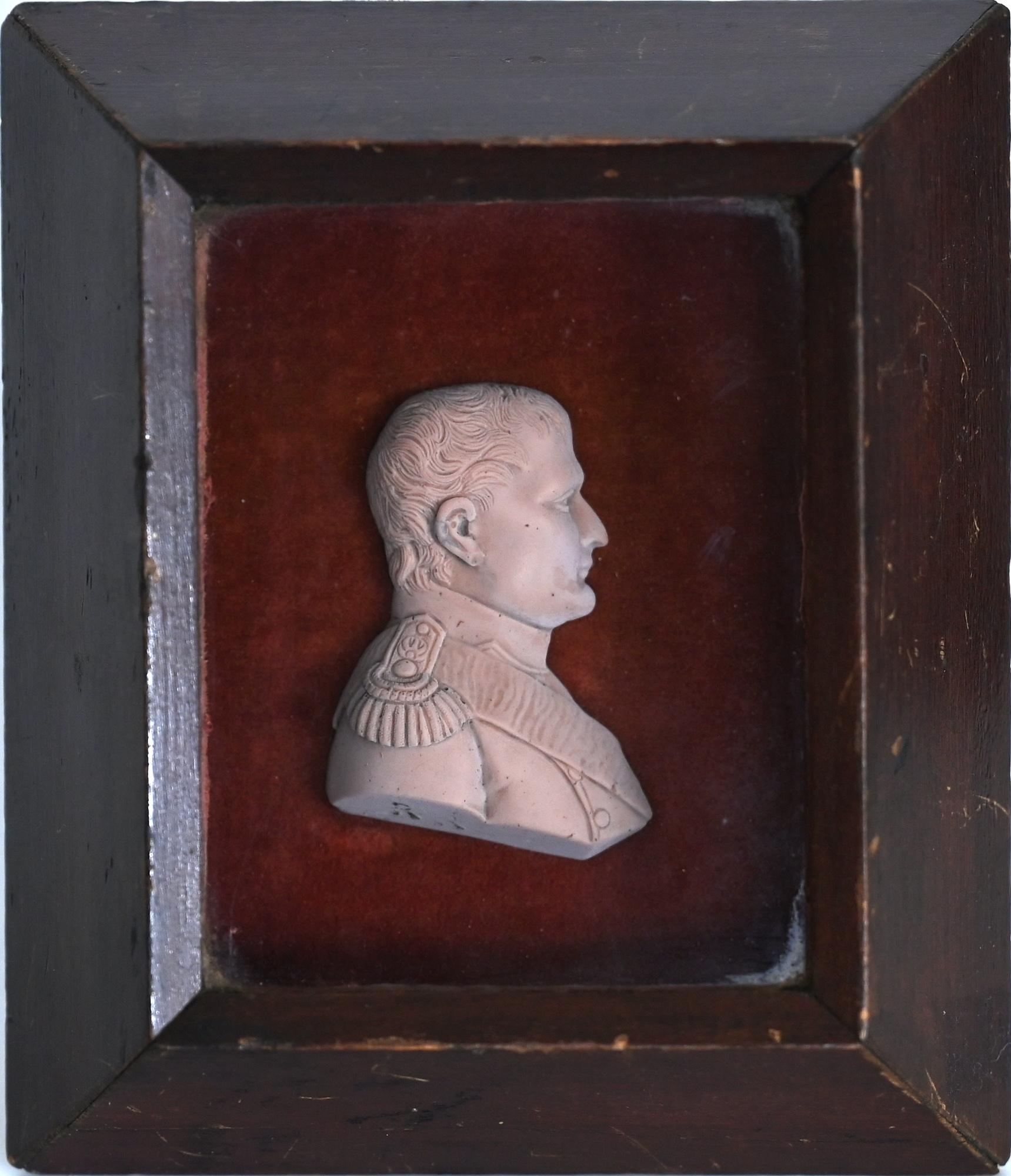 Fine wax relief Napoleon Bonaparte France, circa 1830, in the old frame
Monogrammed lower left.
     